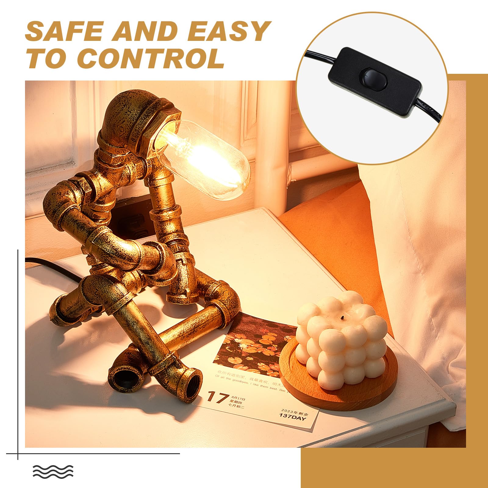 Vihose Metal Pipe Lamp Industrial Iron Robot Desk Lamp Cool Creative Robot Light For Men Office Home Restaurant Bedside Bedroom Living Room(Steampunk Style,Bronze)