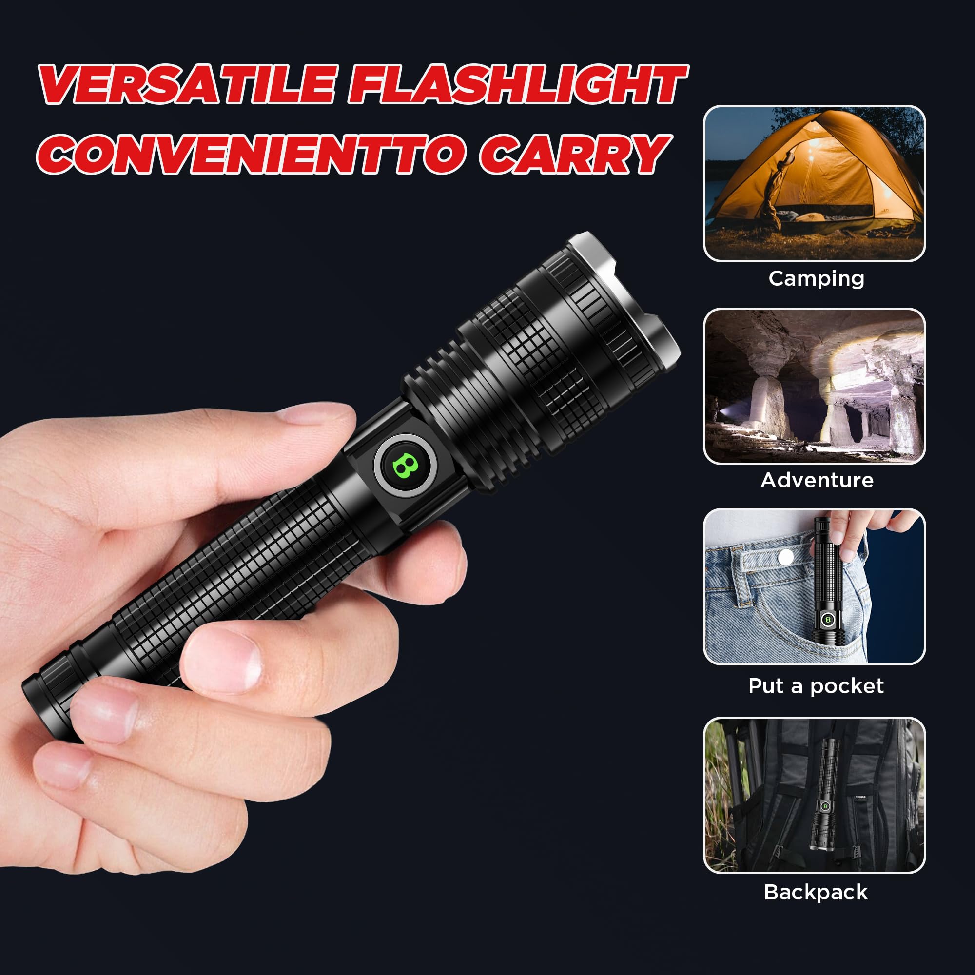 Oldber Rechargeable Led Flashlight High Lumens, Super Bright Waterproof Handheld Torch Flash Lights For Camping Home Emergency Work, Battery Powered Usb-C Portable Flash Light With 5 Modes