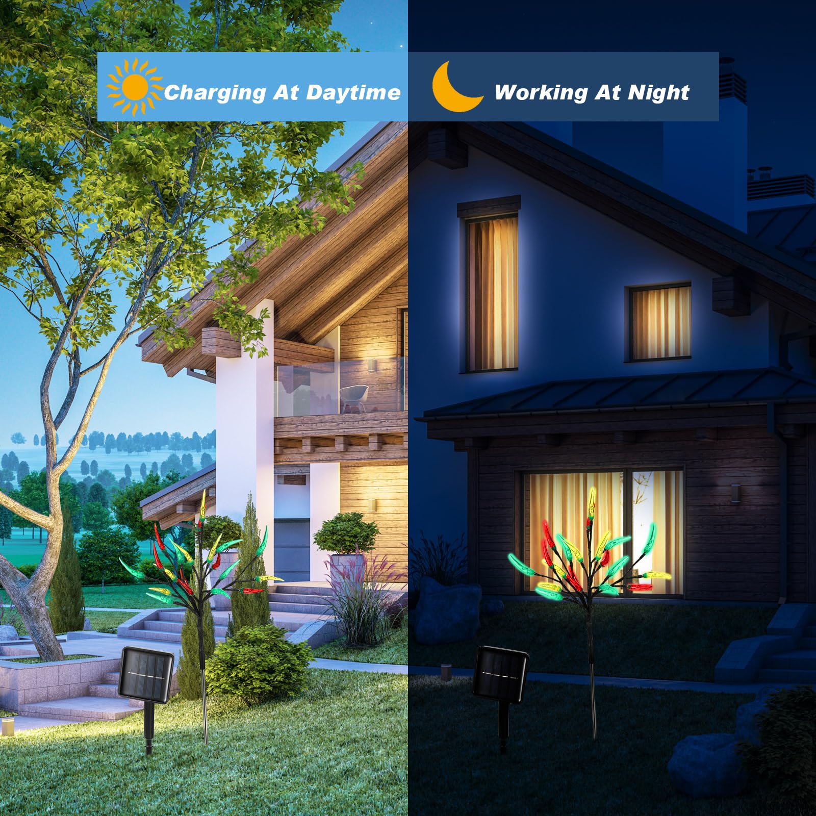 Rossesay 4 Pack Solar Chili Pepper Lights Cinco De Mayo Party Decorations 80 Led Red Green And Yellow Solar Stake Landscape Lights For Outdoor Garden Yard Pathway Summer Party Decor