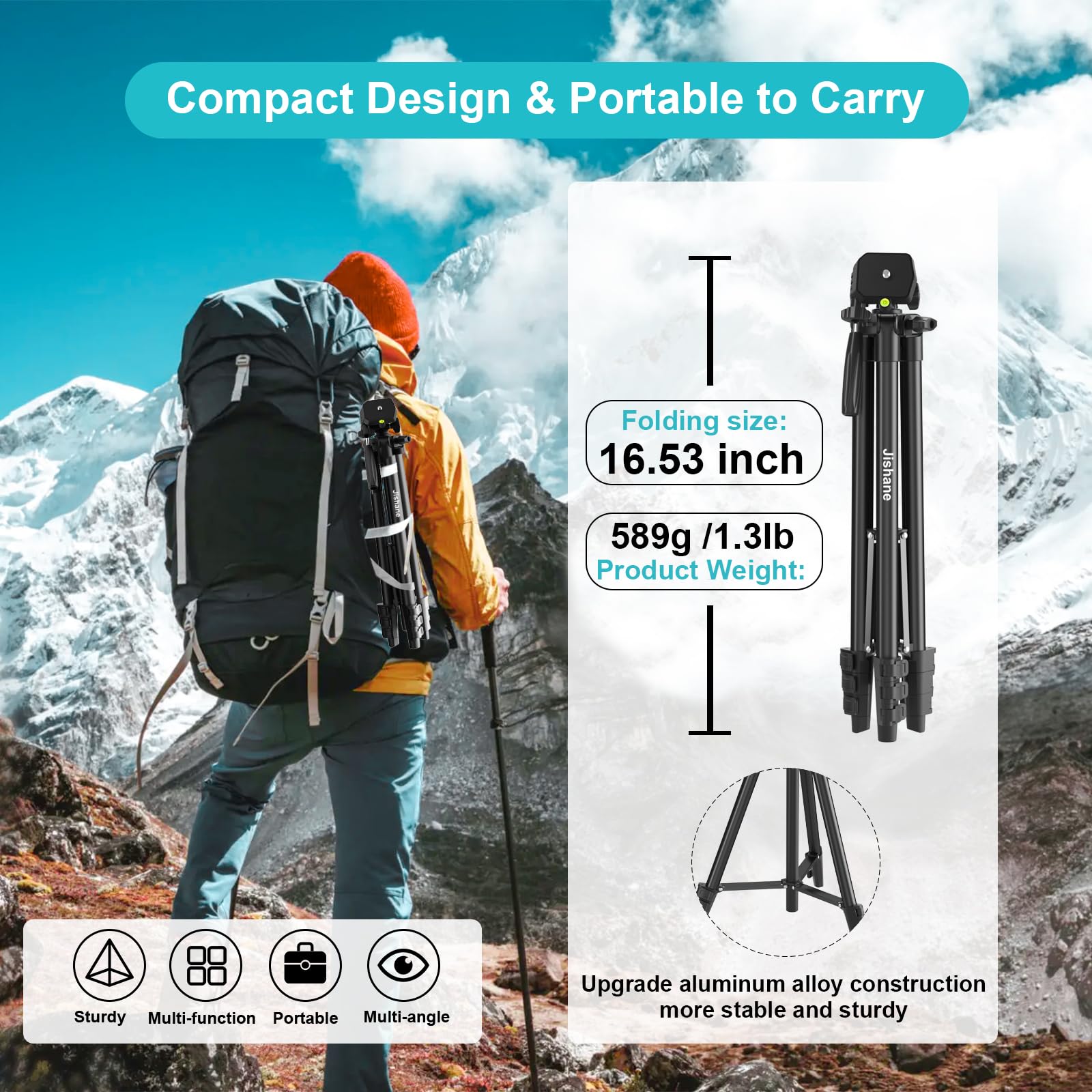 Jishane 71" Camera Tripod, Versatile Cell Phone Tripod With Wireless Remote Phone Holder And Carry Bag, Lightweight Portable Camera Tripod Stand Compatible With Smartphone Cameras, Max Load 6.6 Lbs