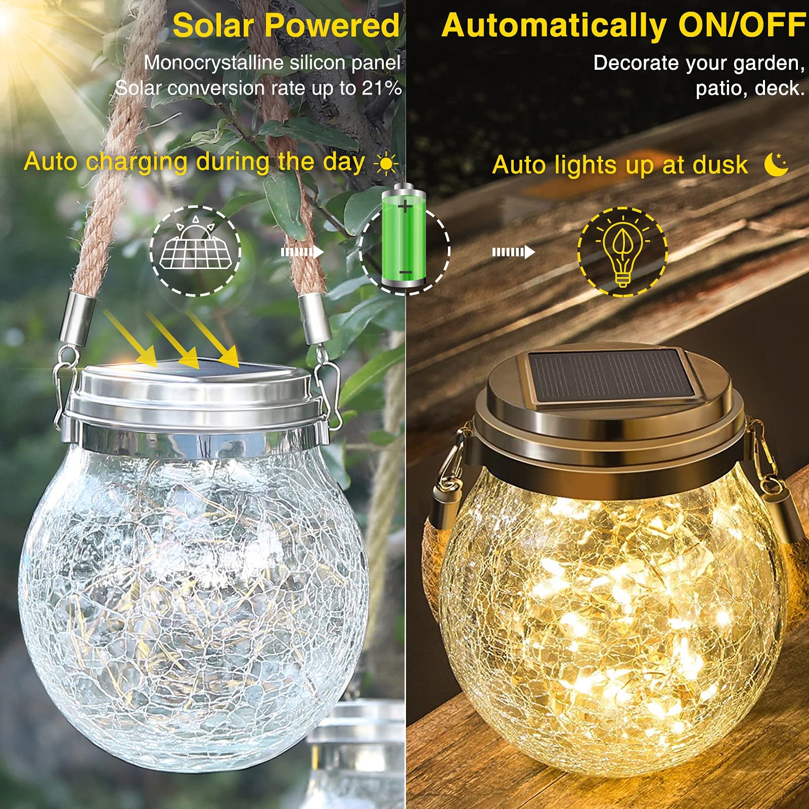 Roshwey Solar Lantern, 2 Pack Garden Decor Lights Waterproof Outdoor Lanterns With 30 Led Solar Lights Patio Hanging Lights For Backyard Fence Pathway Porch Christmas Decorative, Warm White