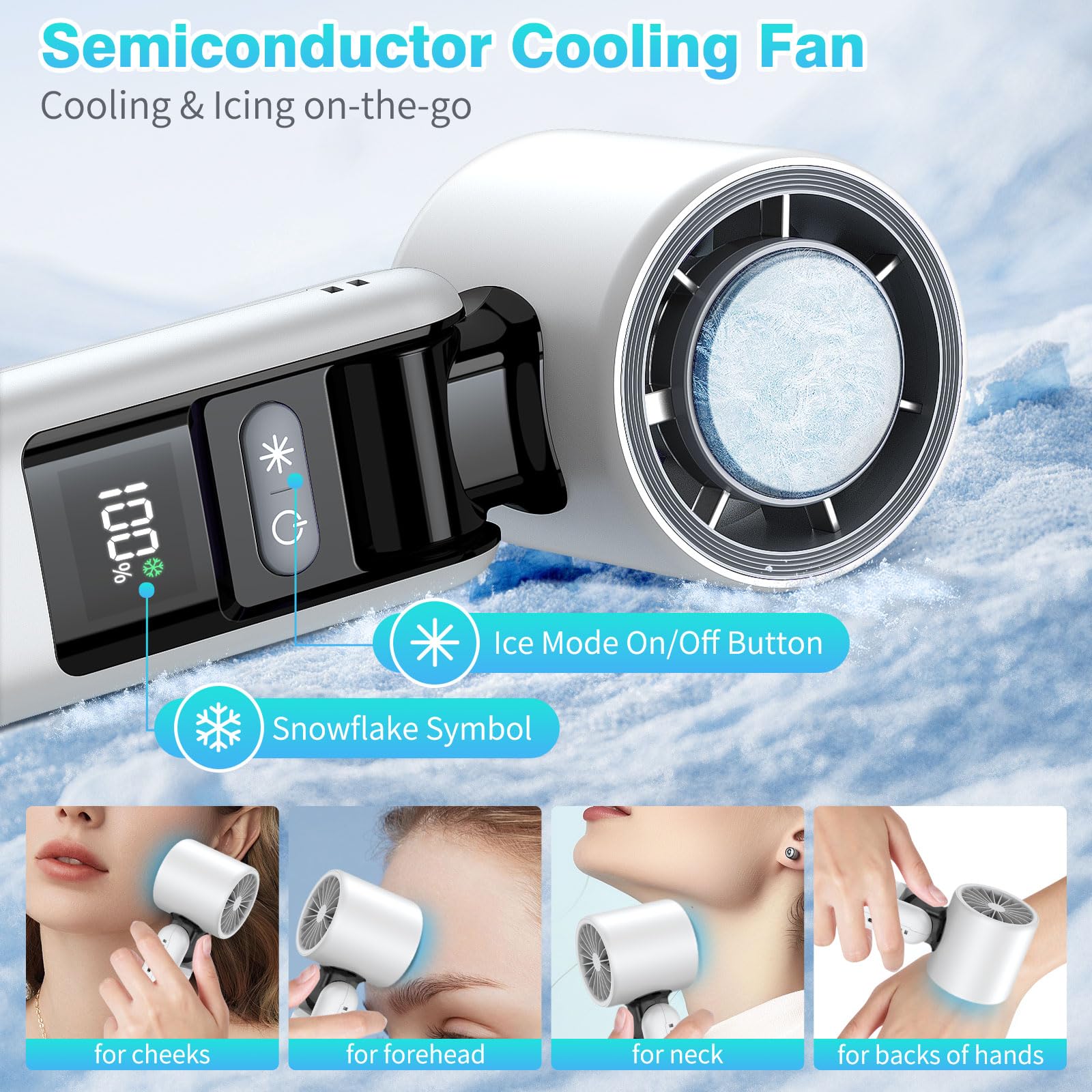 Portable Handheld Fan, 4000Mah Powerful Mini Fan With Light, 13H Max Ice Cooling Time Stepless Speed