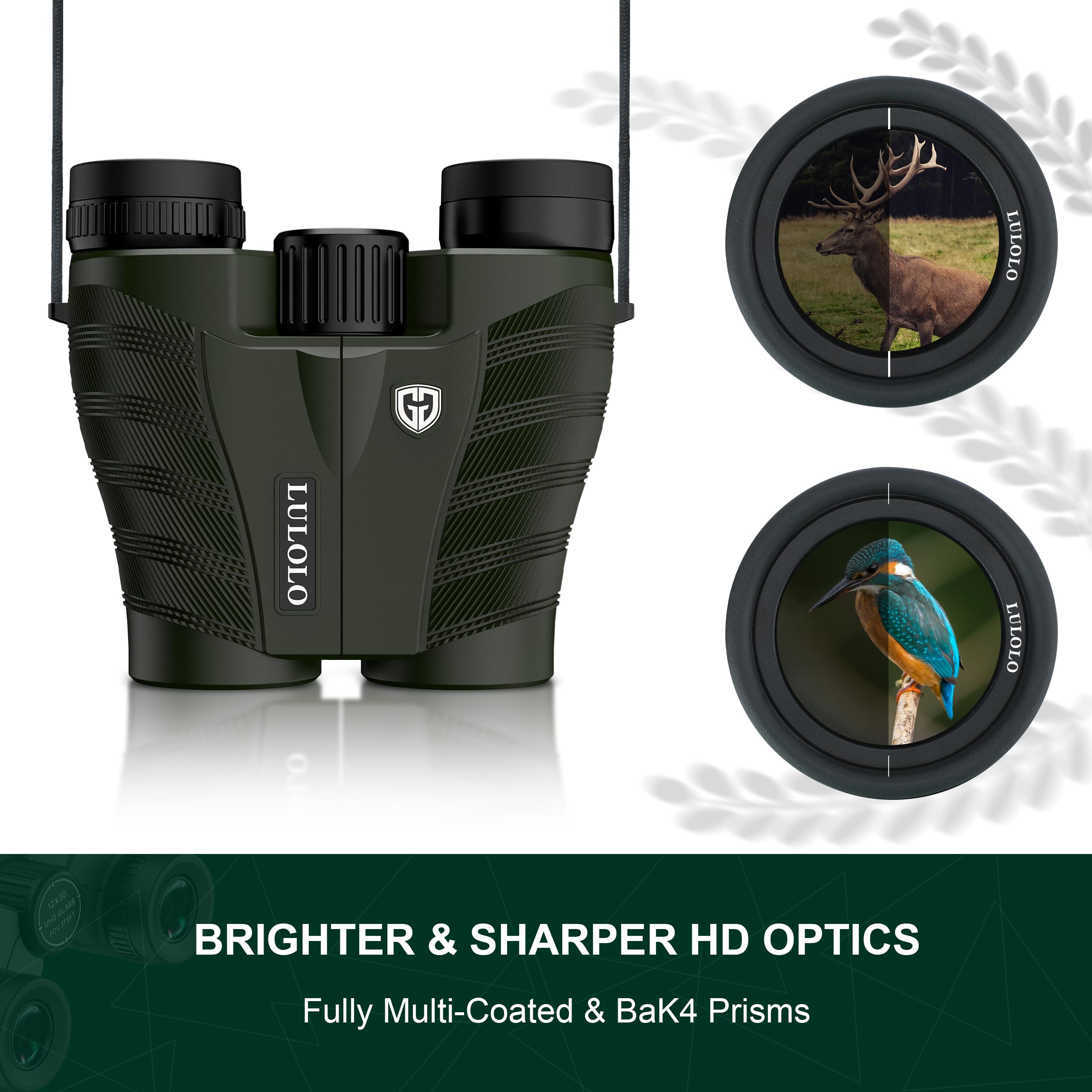 Lulolo 12X30 Compact Hd Binoculars For Adults And Kids High Powered - Large View Binoculars With Clear Low Light Vision - Super Bright Lightweight & Waterproof Binocular For Bird Watching Travel Hunting