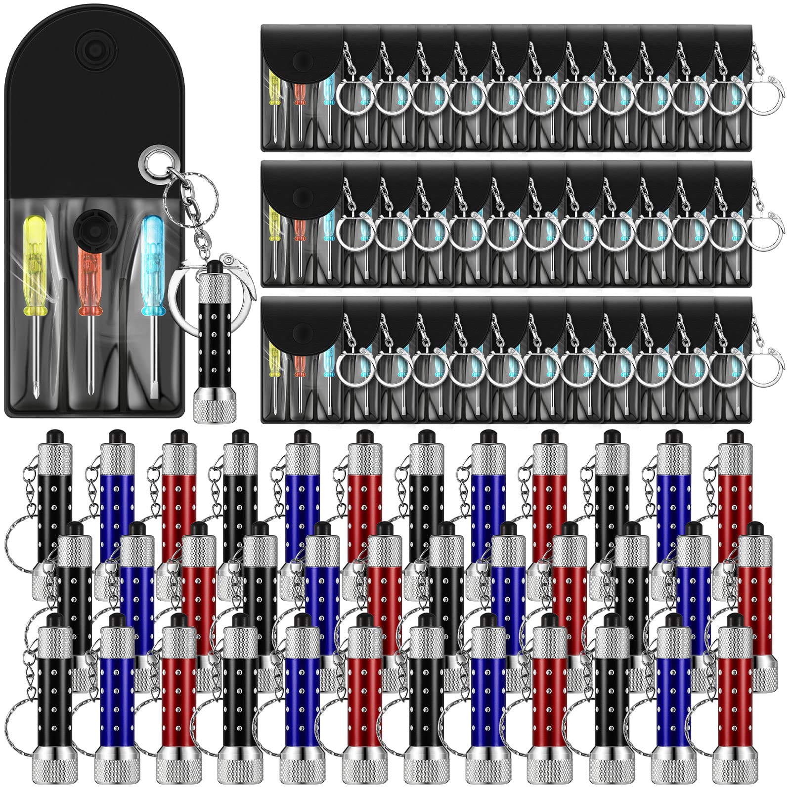 Jutom Mini Screwdriver Keychain Set Flashlight Bulk Led Keychain Mini Hand Tool  For Men Adult Father Day Birthday Party Favors(24 Pcs)