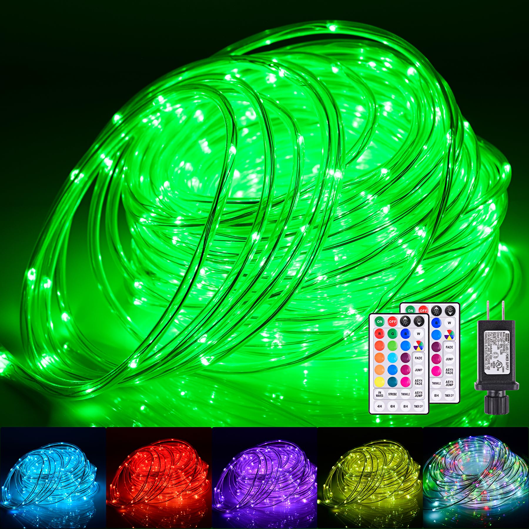 Nazuwke 66Ft Led Rope Lights Outdoor, 18 Colors Changing String Lights Plug In With Remotes, Waterproof 200 Leds Multicolor Fairy Light, Rgb Christmas Rope Lighting For Bedroom Garden Halloween Decor