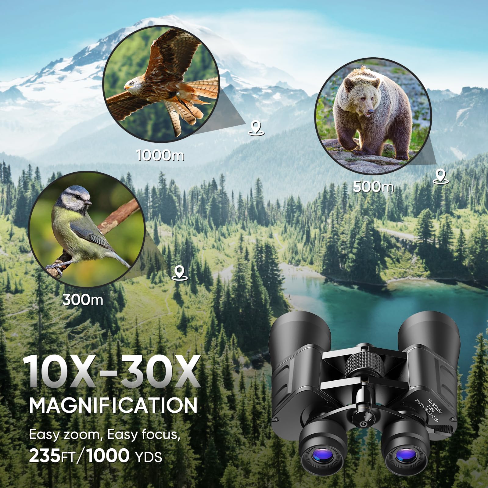 Evil Eye 10-30X50 High Power Military Zoom Binoculars With Phone Adapter For Adults, Low Light Night Vision/Daily Waterproof / Bak7 Prism/Fmc Lens, Hd Professional Binoculars For Bird Watching, Hunting,Outdoor