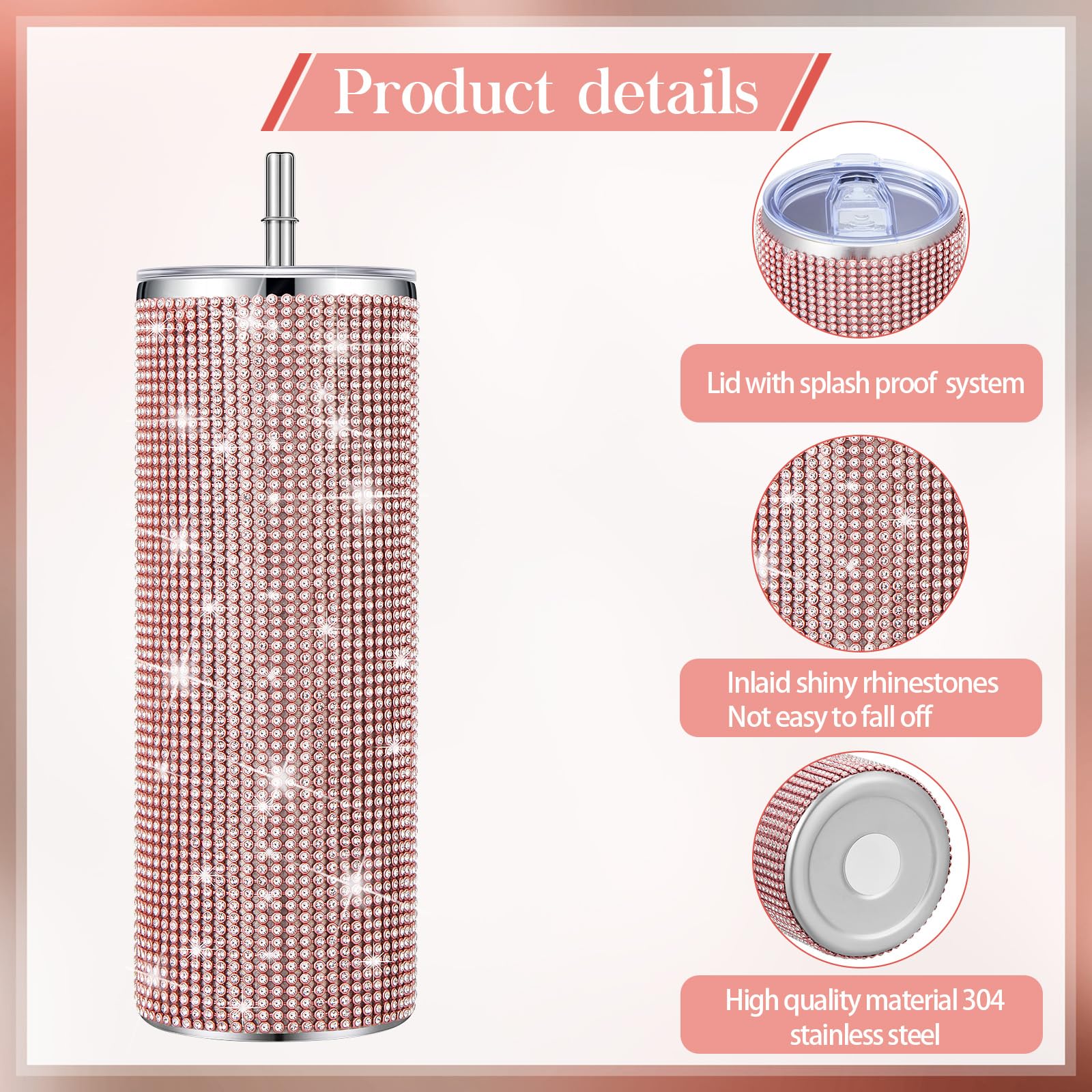 Tessco Bling Cups Rhinestones Tumbler With Straw Glitter Water Bottle Stainless Steel Straw Tumbler