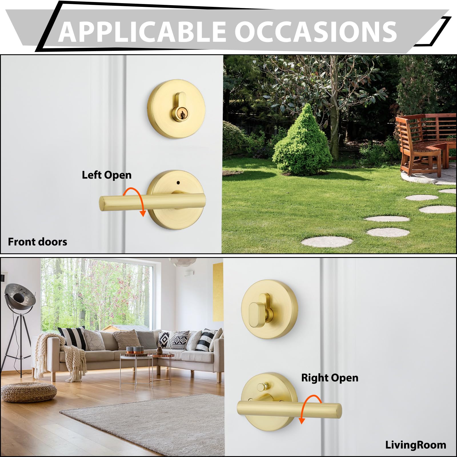 Haidms Gold Exterior Door Lock Set With Deadbolt, Brushed Gold Front Door Handle, Keyed Alike Entry Locksets, Heavy Duty Zinc-Alloyed Front Door Lock