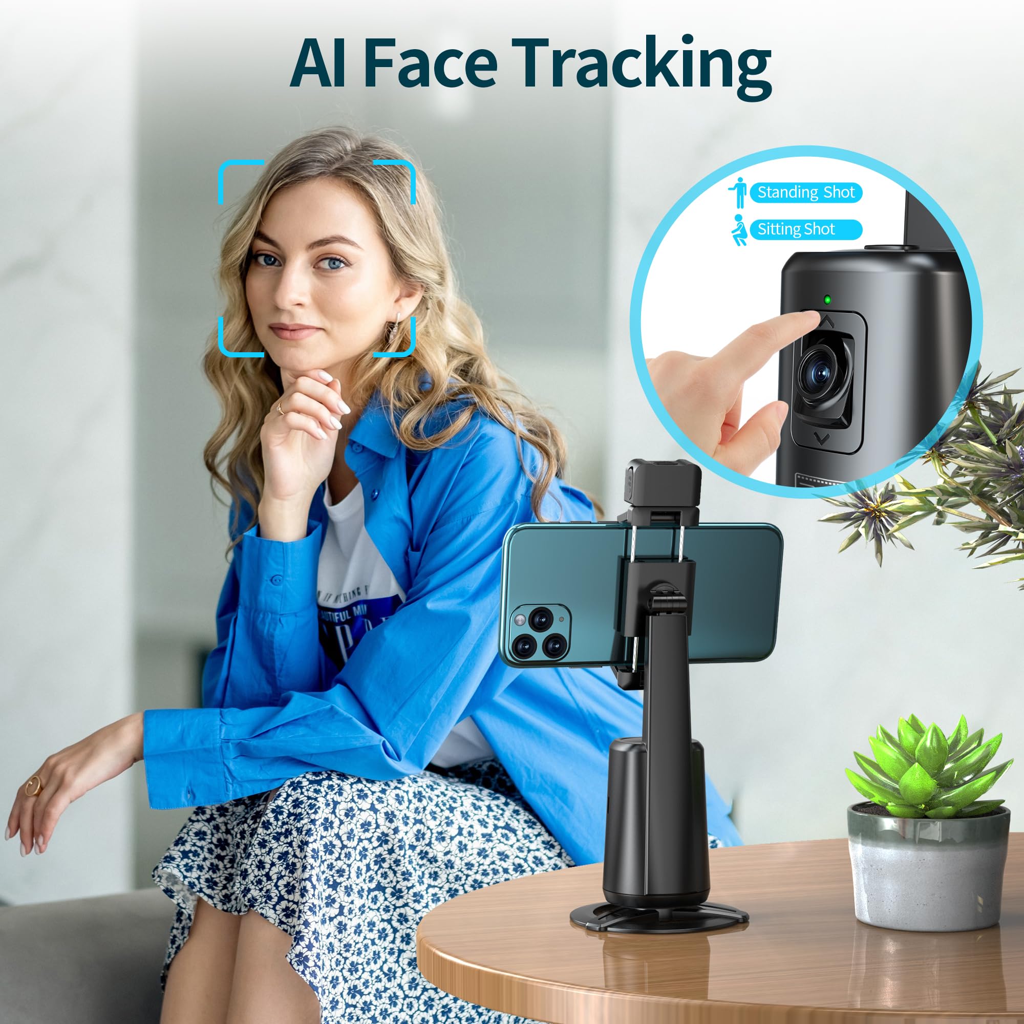 Pixel Stand Auto Face Tracking Tripod 360° Rotating Auto Tracking Phone For Iphone, No App,Rechargeable Smart Shooting Stand For Live Video Recording