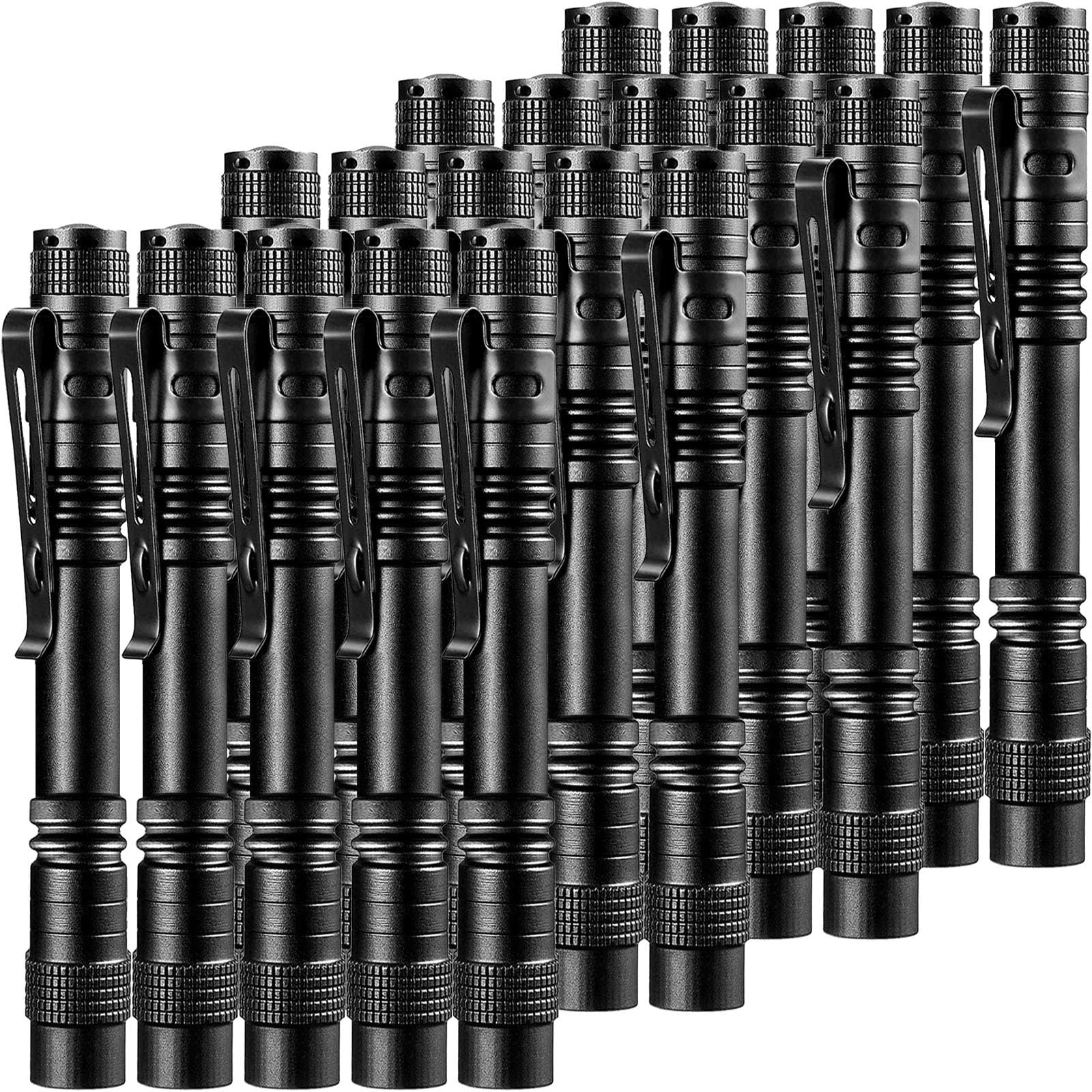 Beieverluck 20 Pack Pen Light Flashlight Mini Small Flashlight With Clip Waterproof Led Pocket Pen Flashlights For Camping, Inspection, Work, And Emergency(Large,Black)