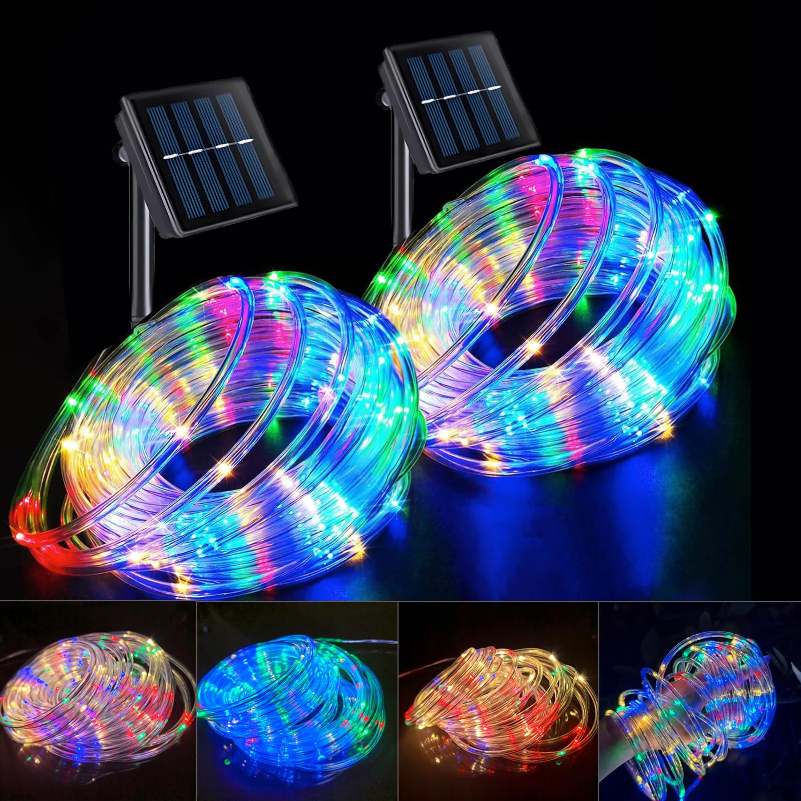 Easesolies 2 Pack Solar Garden Light, 200 Led Outdoor Light Waterproof With 8 Modes, Rope Lights,Fairy Tree Rope Lights For Christmas Patio Garden Tree Wedding And Holiday Decor Multicolor
