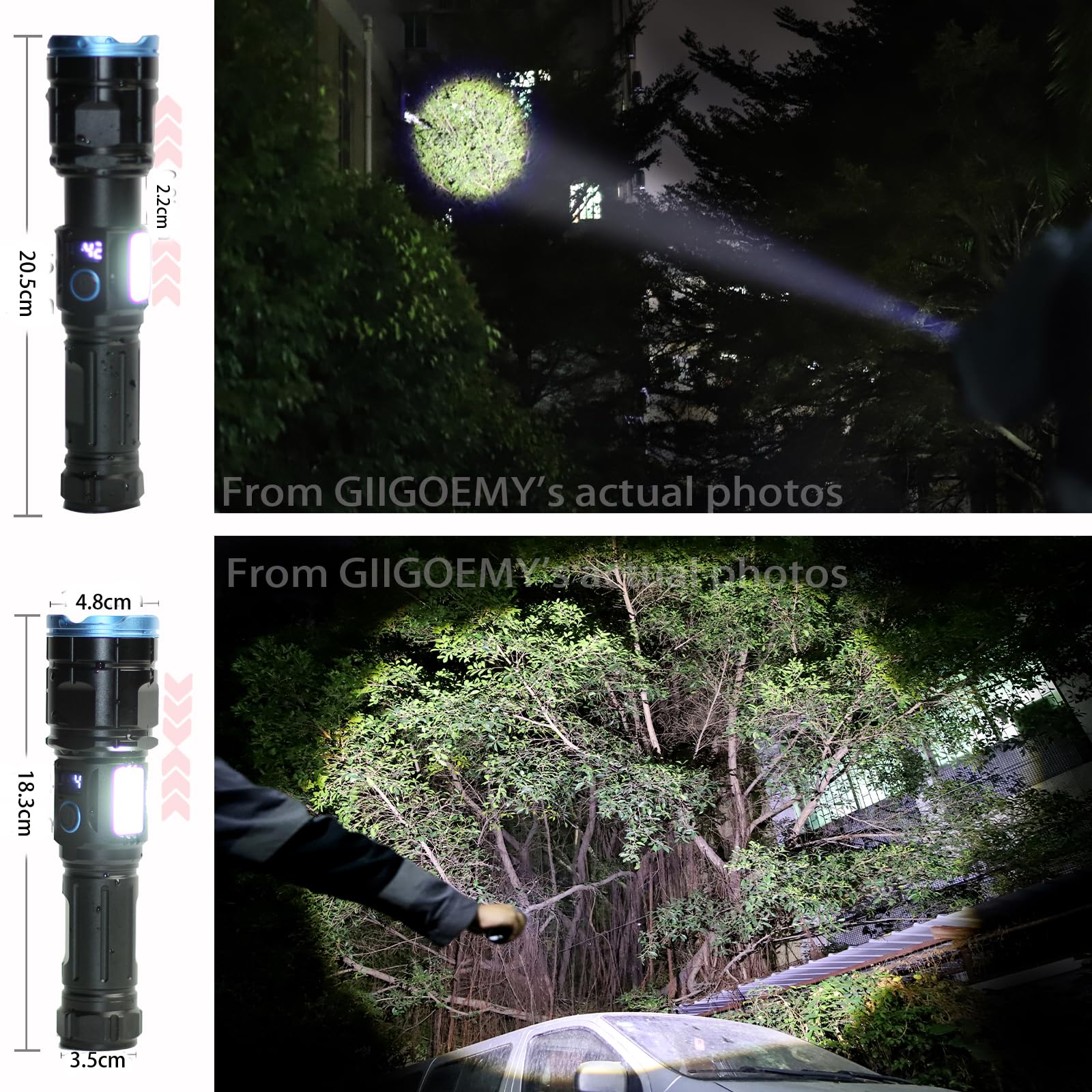 Giigoemy Rechargeable Super Bright Led Tactical Flashlights With White + Red Side Light Flash Light, Tail Cap With Magnet, High Power,Usb Rechargeable Flashlight,Emergency Lights For Home