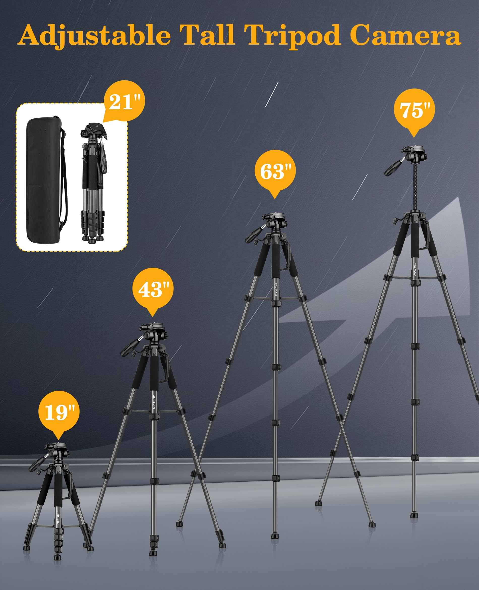 Joilcan Tripod, 75" Tripod For Camera & Phone, Heavy Duty Camera Tripod Travel Tripod With Remote Carry Bag, Tripods Compatible With Canon Nikon Camera Dslr Laser Level Camcorder