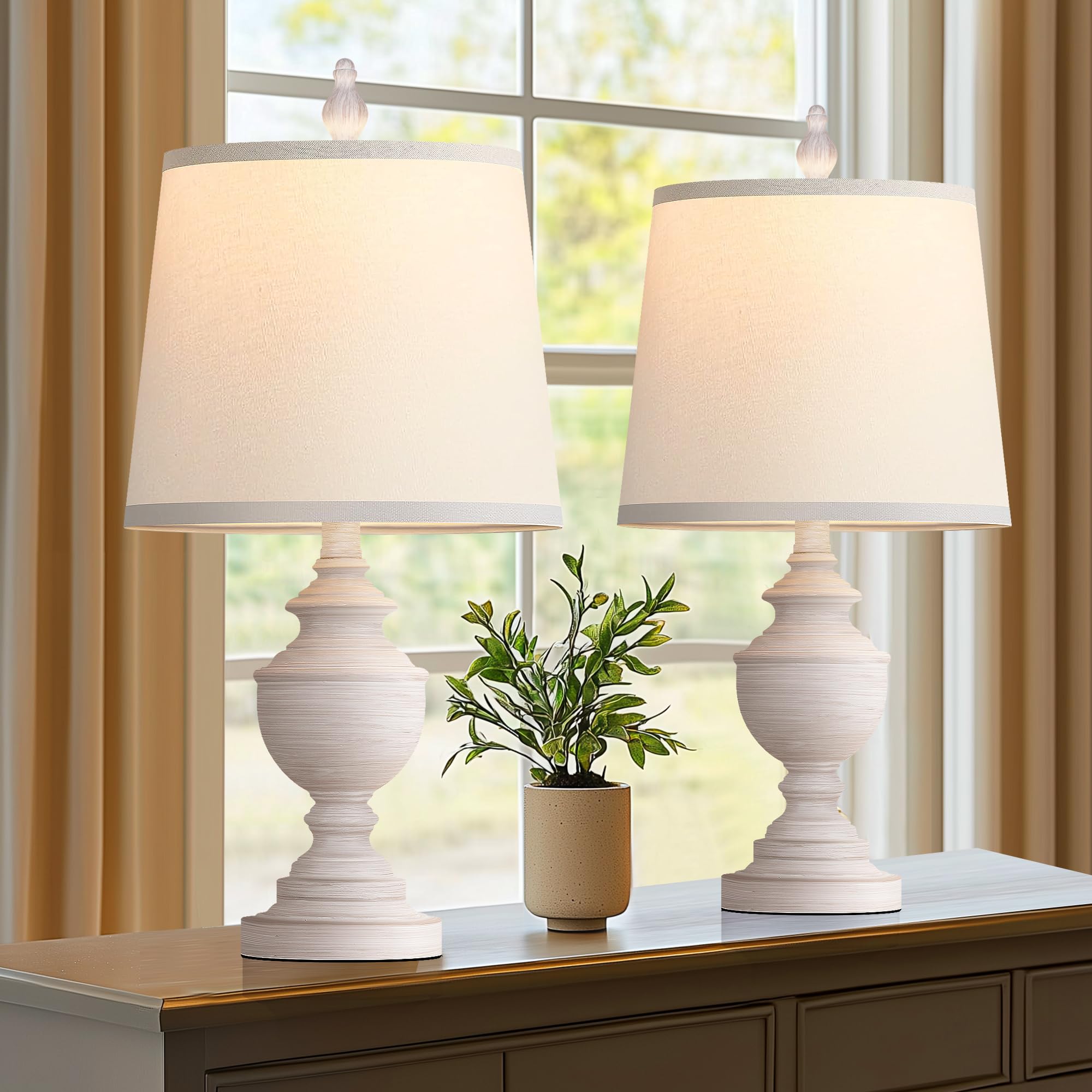 Partphoner Retro Table Lamps Set Of 2, Bedside Lamp For Bedroom Rustic Farmhouse Table Lamps For Living Room, Vintage Nightstand Lamps With White Shades, White