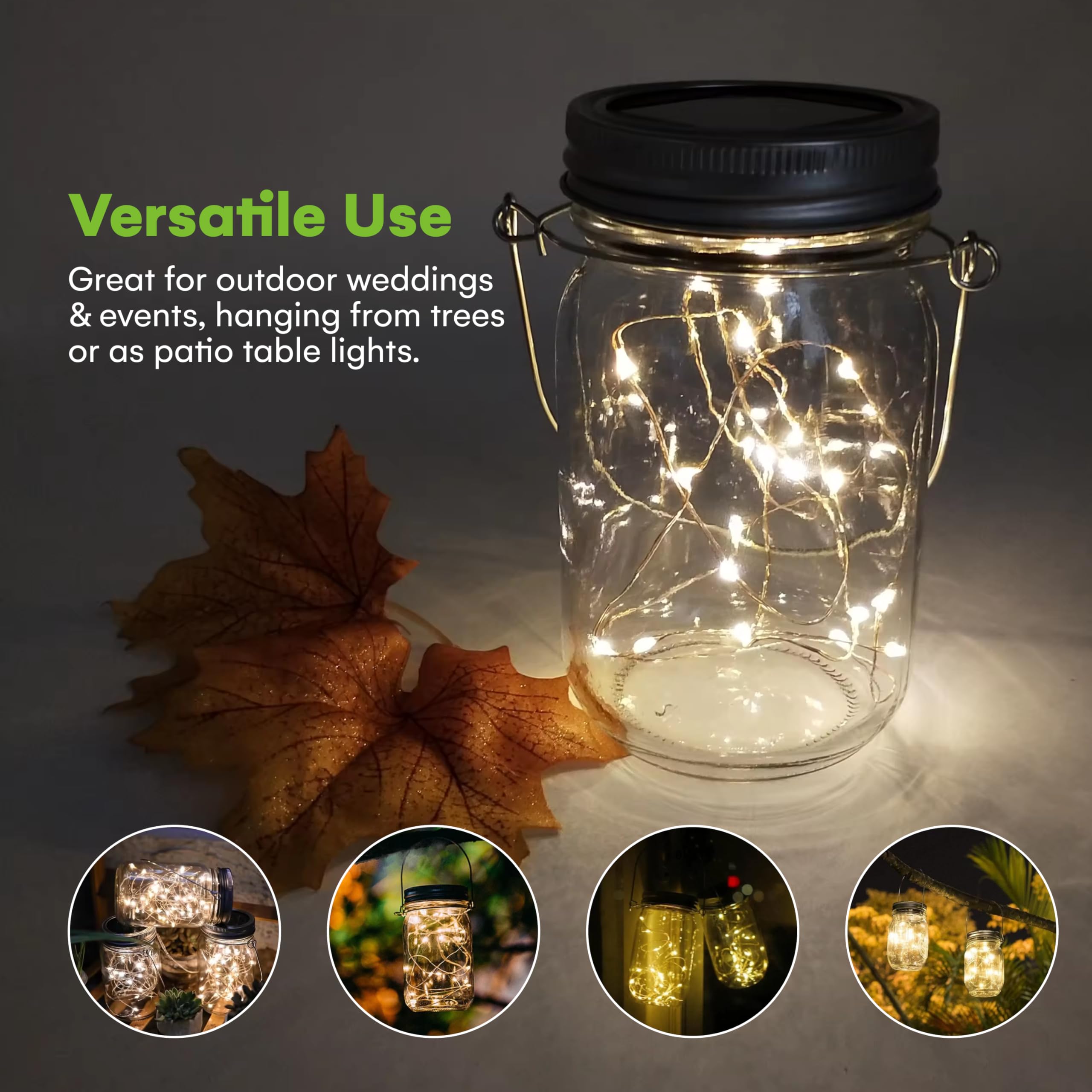 Steadydoggie Solar Mason Jar Lights - Set Of 2 Magical Patio Lights In Glass Lanterns - Hang Them Anywhere Outdoors For Enchanting Illumination - Waterproof And Decorative - 5.2" X 3"
