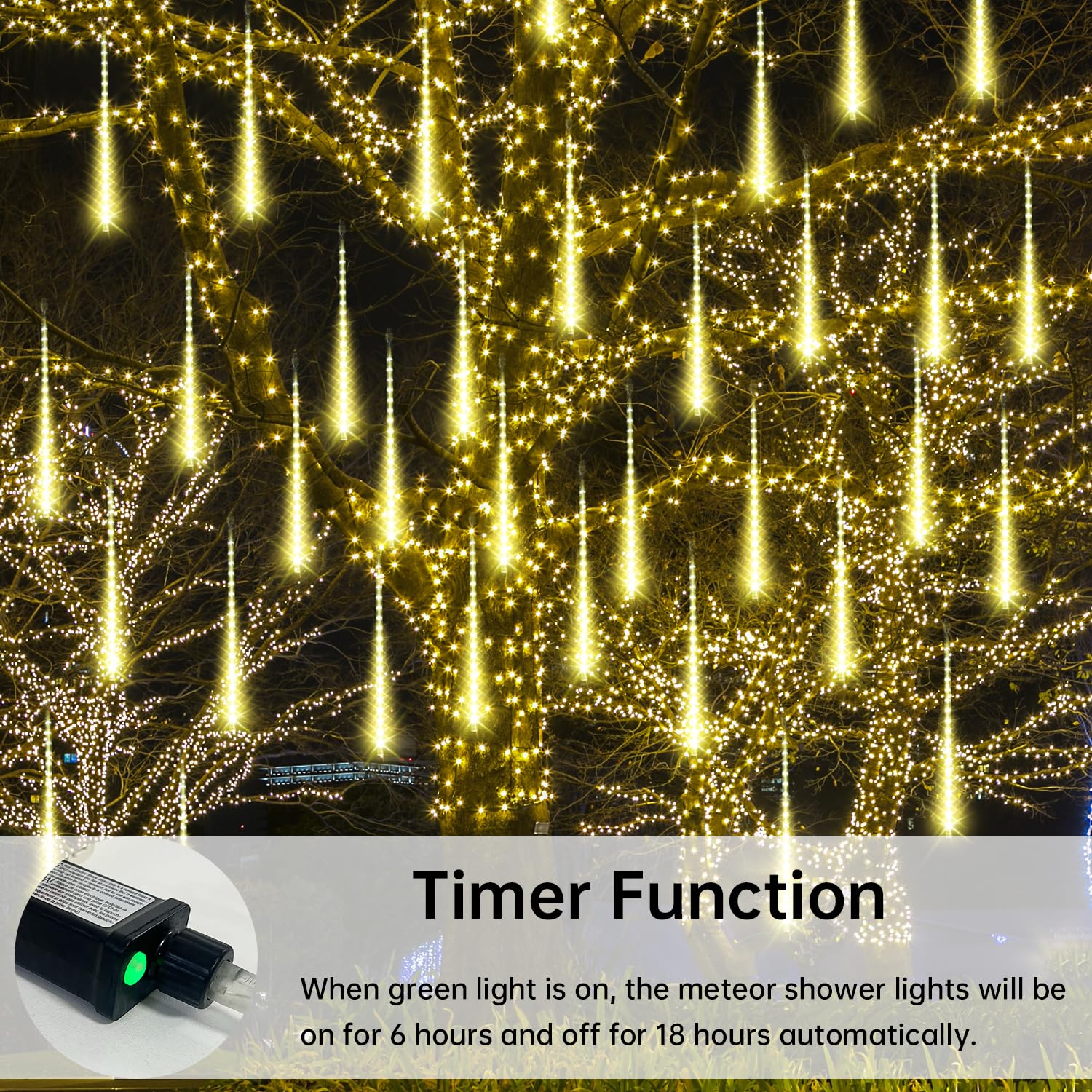 Aluan Christmas Lights Outdoor Meteor Shower Rain Lights, 20 Tubes 720 Leds 16 Inch Waterproof Plug In Falling Rain String Lights For Halloween Xmas Holiday Party Home Patio Decoration, Warm White