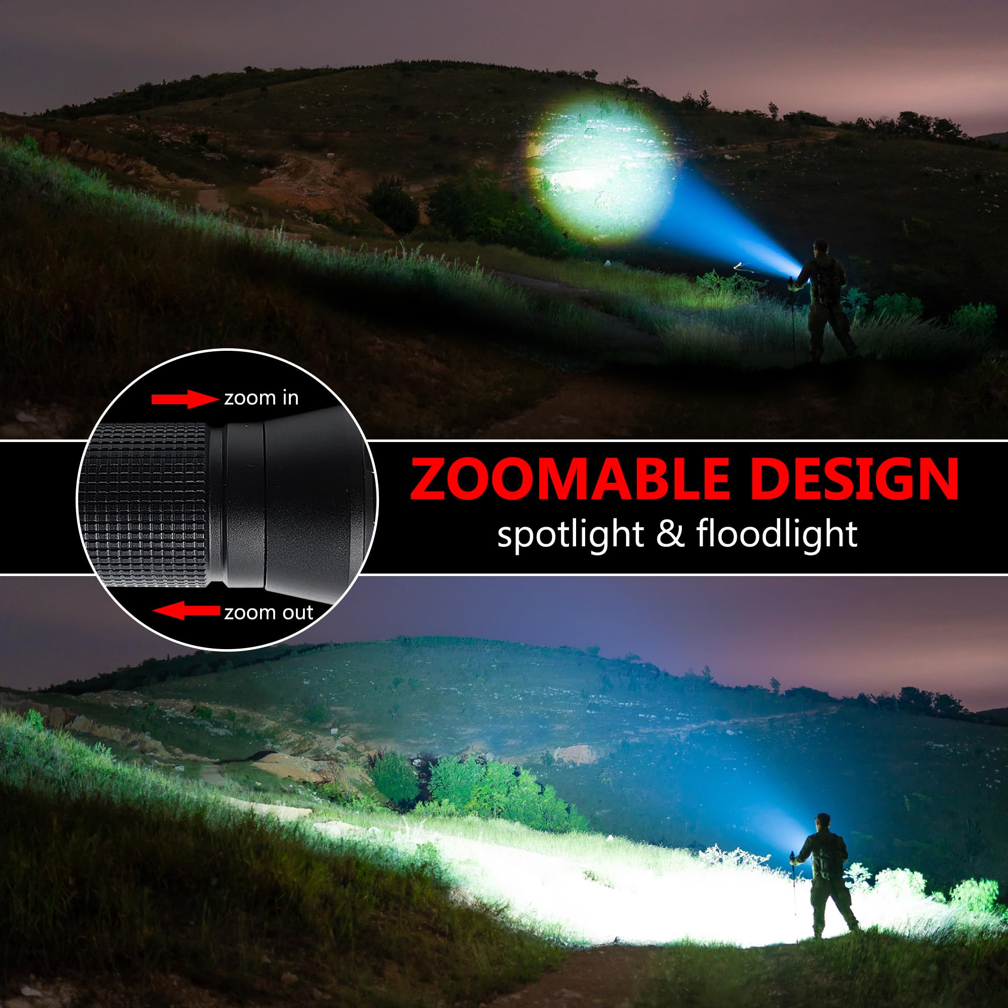 Fadomall Military Grade Led Flashlight High Lumens, Super Bright Flashlights With 3 Modes, Zoomable Flash Light For Power Outages, Camping And Home Use, 2 Pack