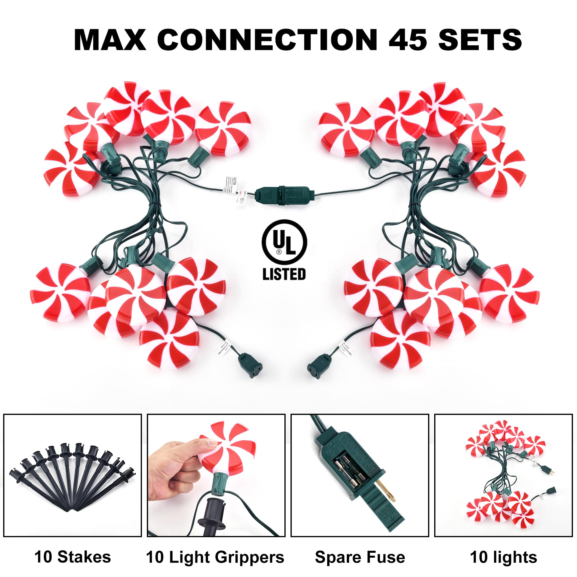 Ultimate Unicorn Christmas Lollipop Pathway Lights For Garden Christmas Decoration Red, 10 Led Peppermint String Lights With Stakes For Outdoor Sidewalk Pathway Rooftop Lawn Garden