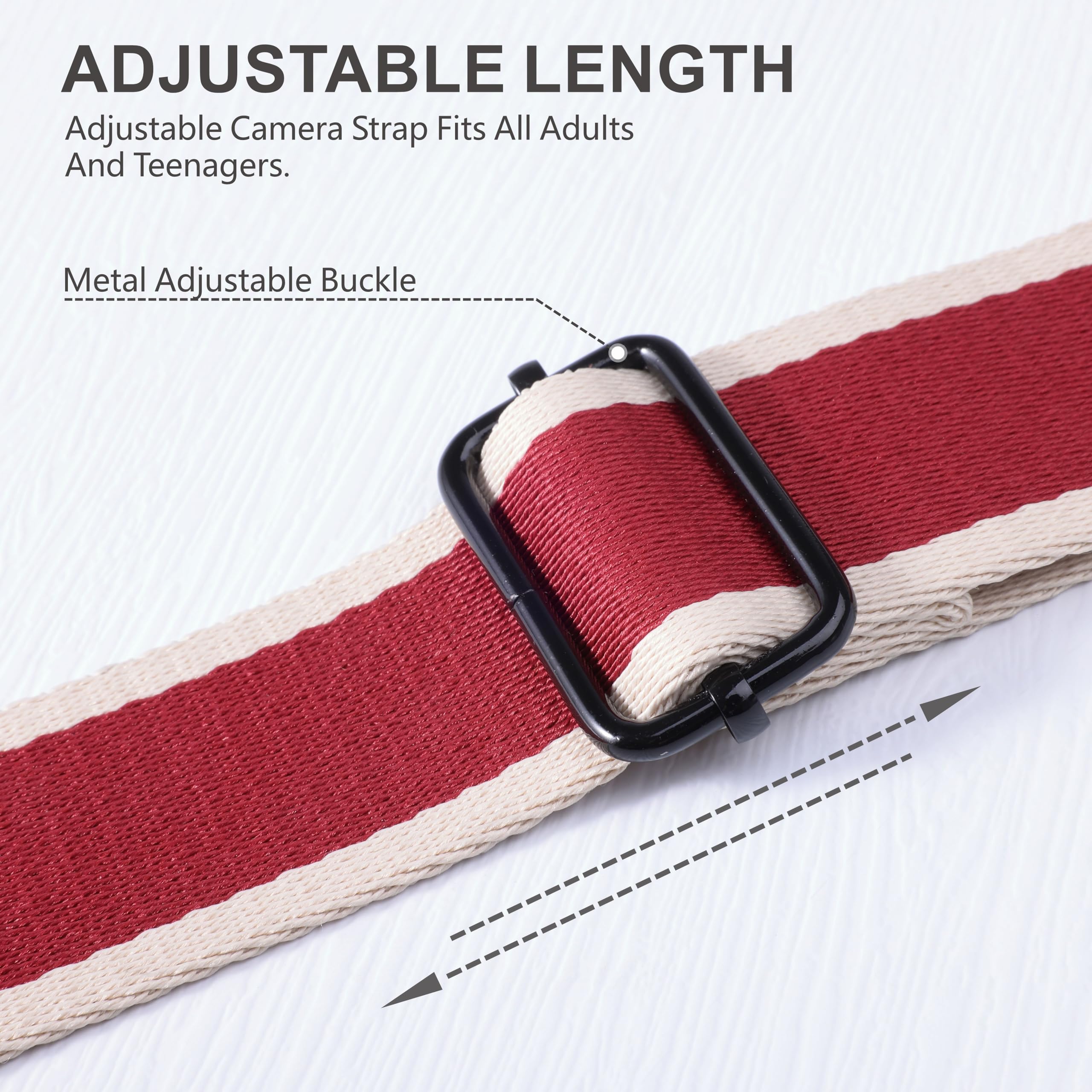 Padwa Lifestyle Adjustable Camera Strap - 1.5" Full Grain Leather Ends Camera Straps For Photographers, Adjustable Neck Shoulder & Crossbody Cotton Strap Quick Release For Cameras And Binoculars