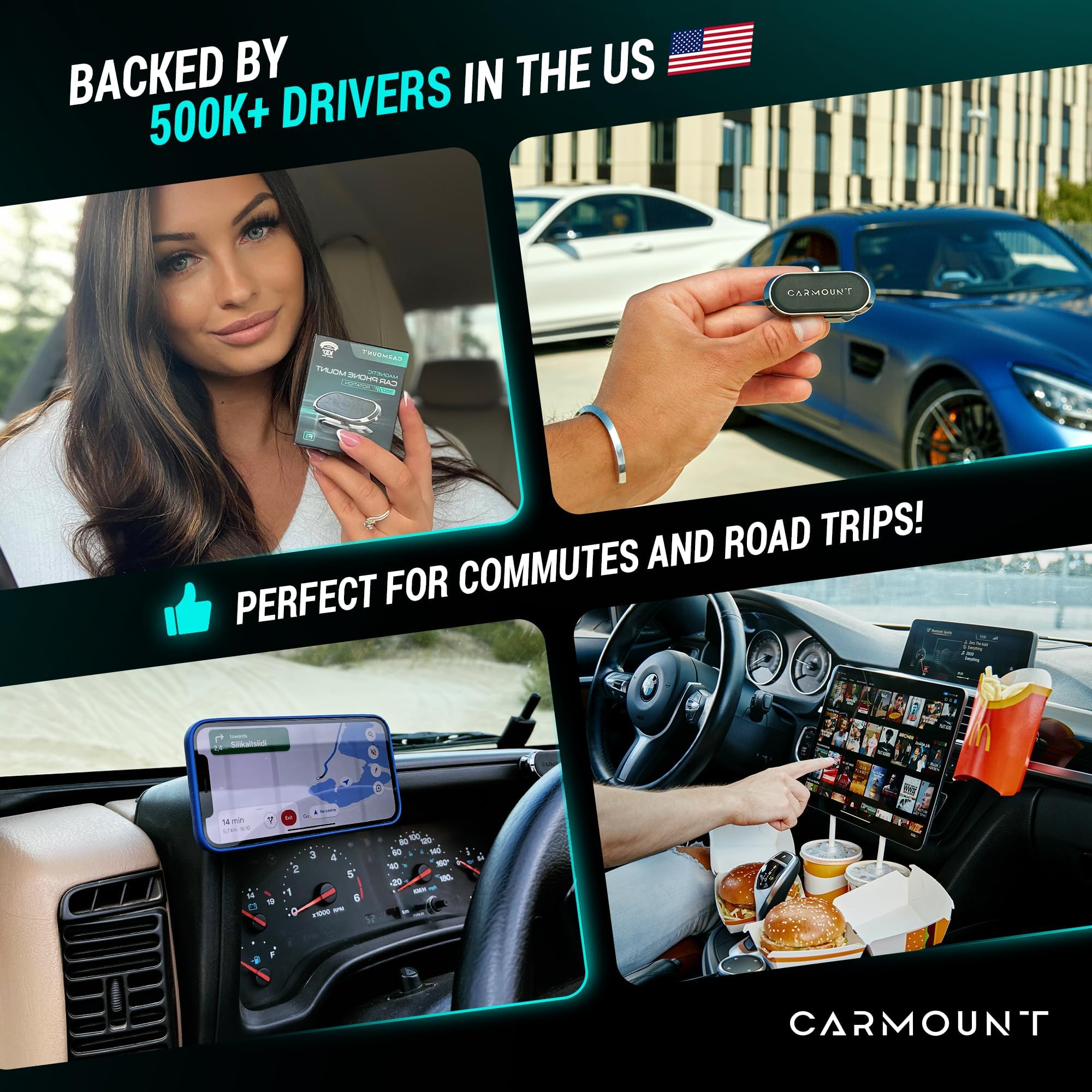 Carmount F1 Dashboard Car Mount  Magnetic Phone Holder For Car, Ultra Strong 8X N52 Magnets, 360° Rotation, Universal Dash Mount For All Phones (2-Pack)  Car Mount Magnet