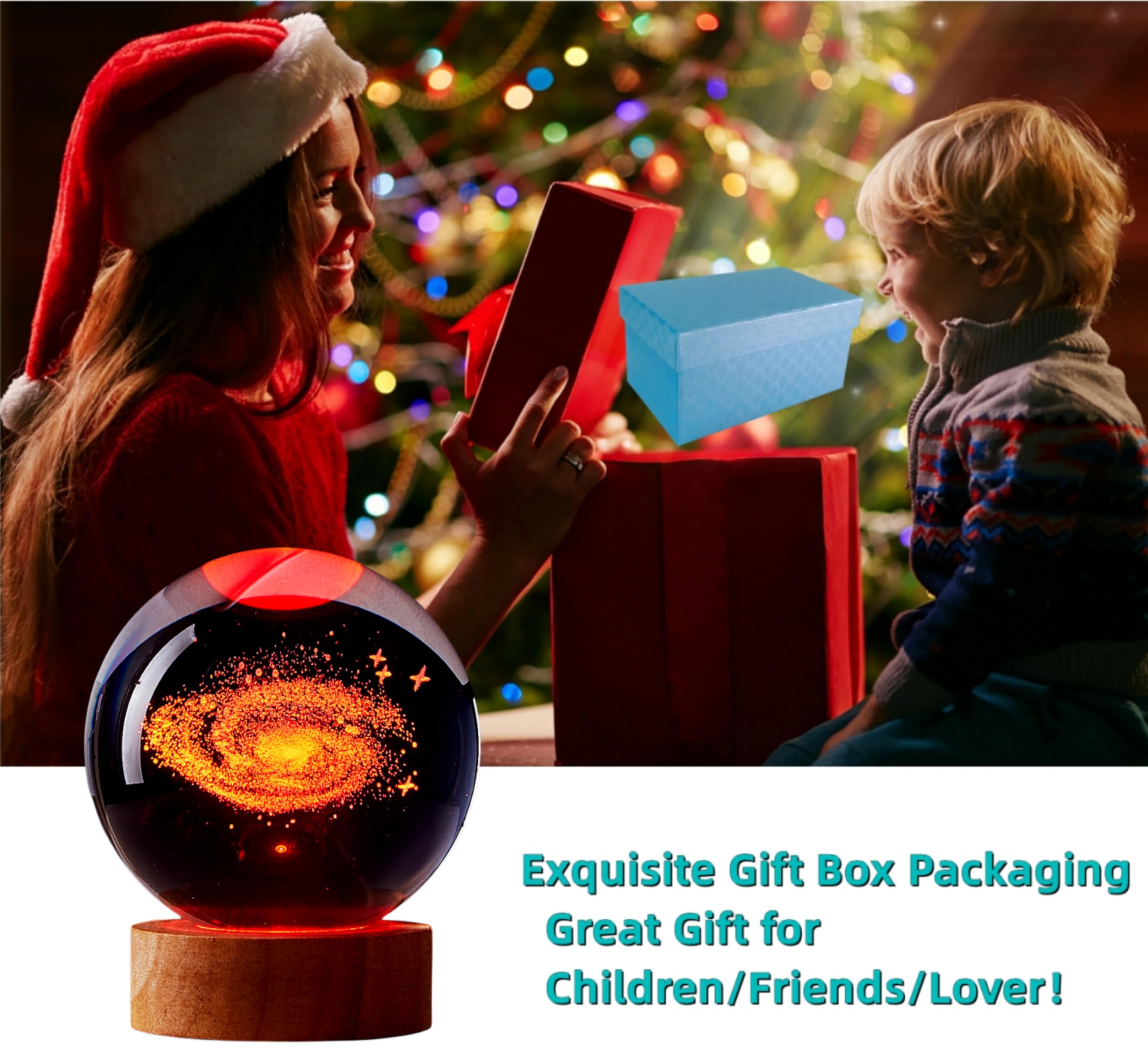 Digfpwt Galaxy Crystal Ball Night Light, 3.15 Inch 3D Solar System Crystal Lamp With Led Wooden Base, 16 Colors Change With Remote Control,  Box Packing,  Ideas For Friends (Galaxy)