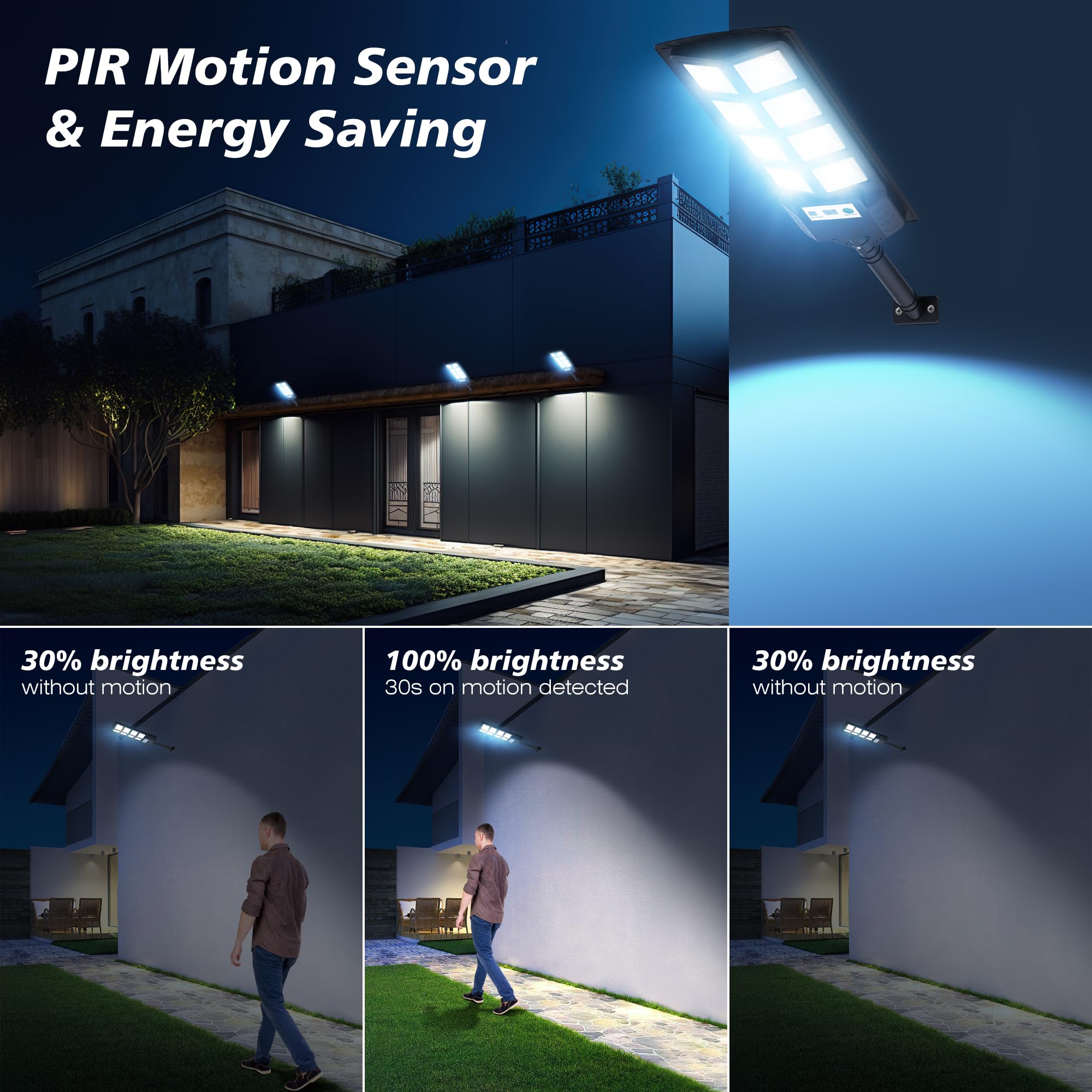 Wywna Solar Street Lights Outdoor Waterproof, 6000K Led Dusk To Dawn Solar Light, Solar Flood Lights With Motion Sensor And Remote Control, Solar Parking Lot Lights 2-Pack