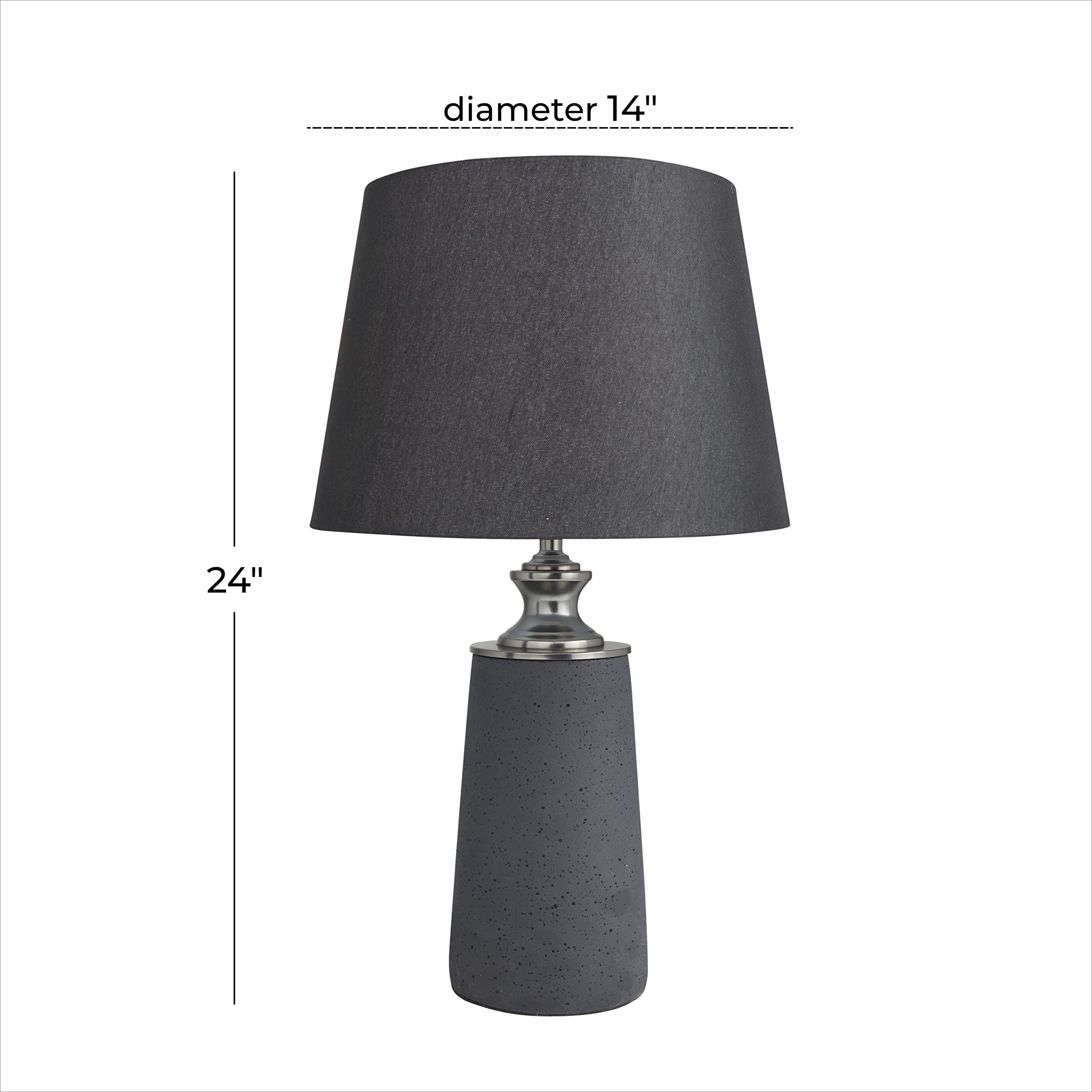 Deco 79 Modern Cement Table Lamp Bedside Desk Lamps For Bedroom, Living Room, Office, Kids Room, Girls Room, Dorm, 14" L X 14" W X 24" H, Black