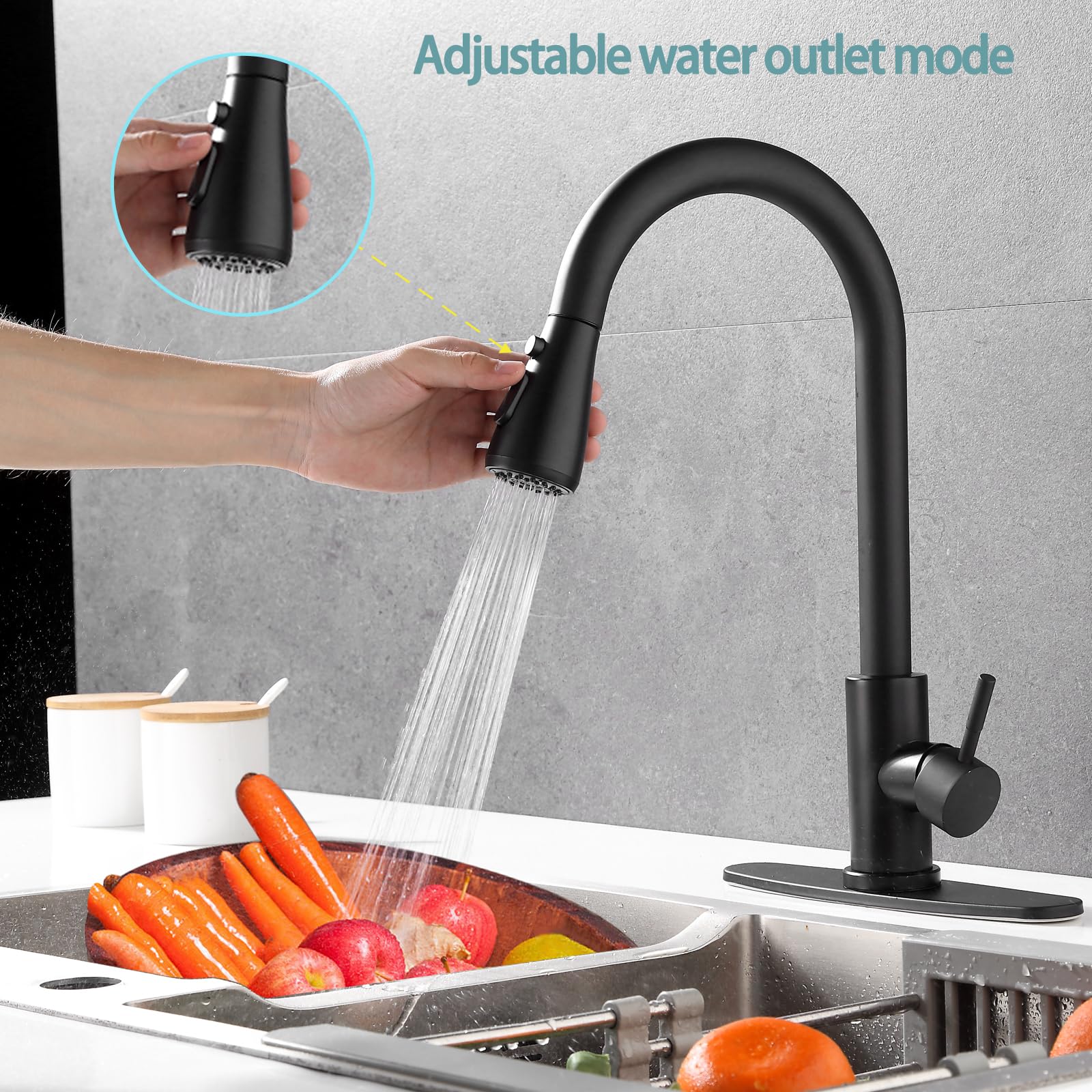 Aibovi Black Kitchen Faucet With Pull Down Sprayer,Brushed Nickel Faucet With Soap Dispenser Stainless Steel Farmhouse Camper Laundry For Bar Rv Kitchen Sink Faucet