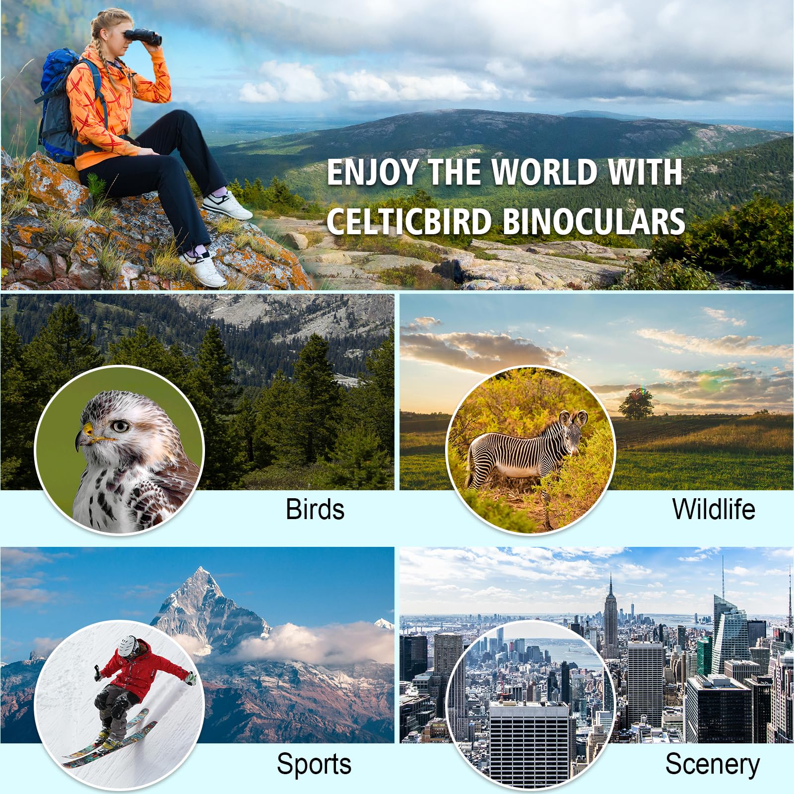 Celticbird 10X42 Hd Binoculars For Adults High Powered With Phone Holder, Bak4 Prism Waterproof Travel Binoculars For Bird Watching Hiking Camping Wildlife Viewing Outdoor Concerts Sports