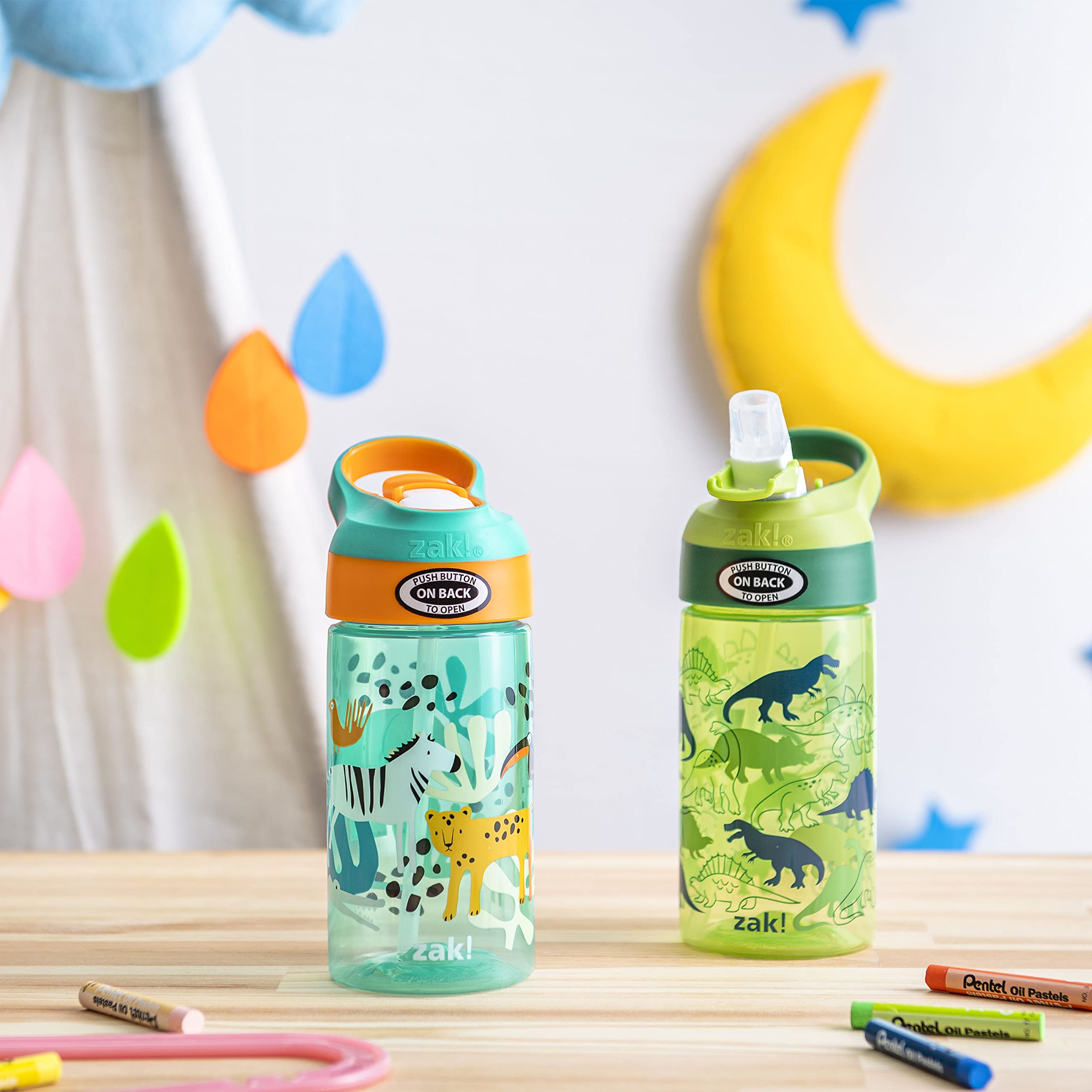 Zak Designs 16Oz Riverside Kids Water Bottle With Spout Cover And Built-In Carrying Loop