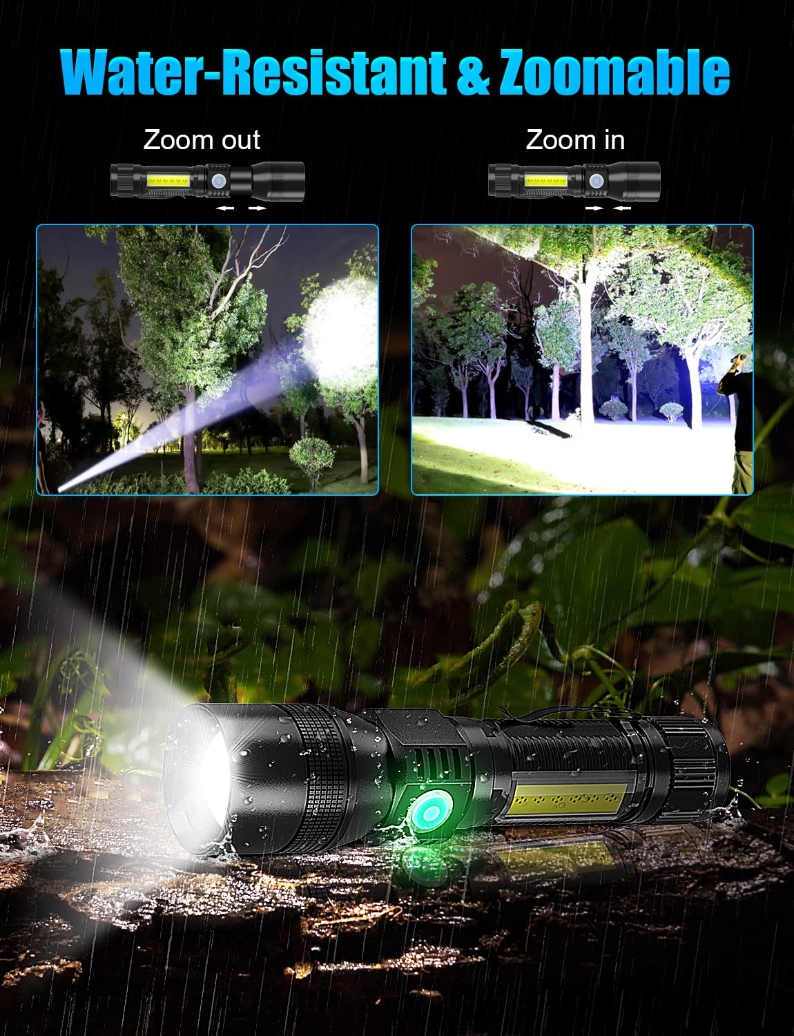 Vnina Uv Rechargeable Flashlights Tactical,1000 High Lumens 3 In 1 Led Black Light Flashlight -Magnetic Base/Sidelight/Zoomable, Bright Pocket Flash Light For Stains Detection Camping Emergency,2Pcs