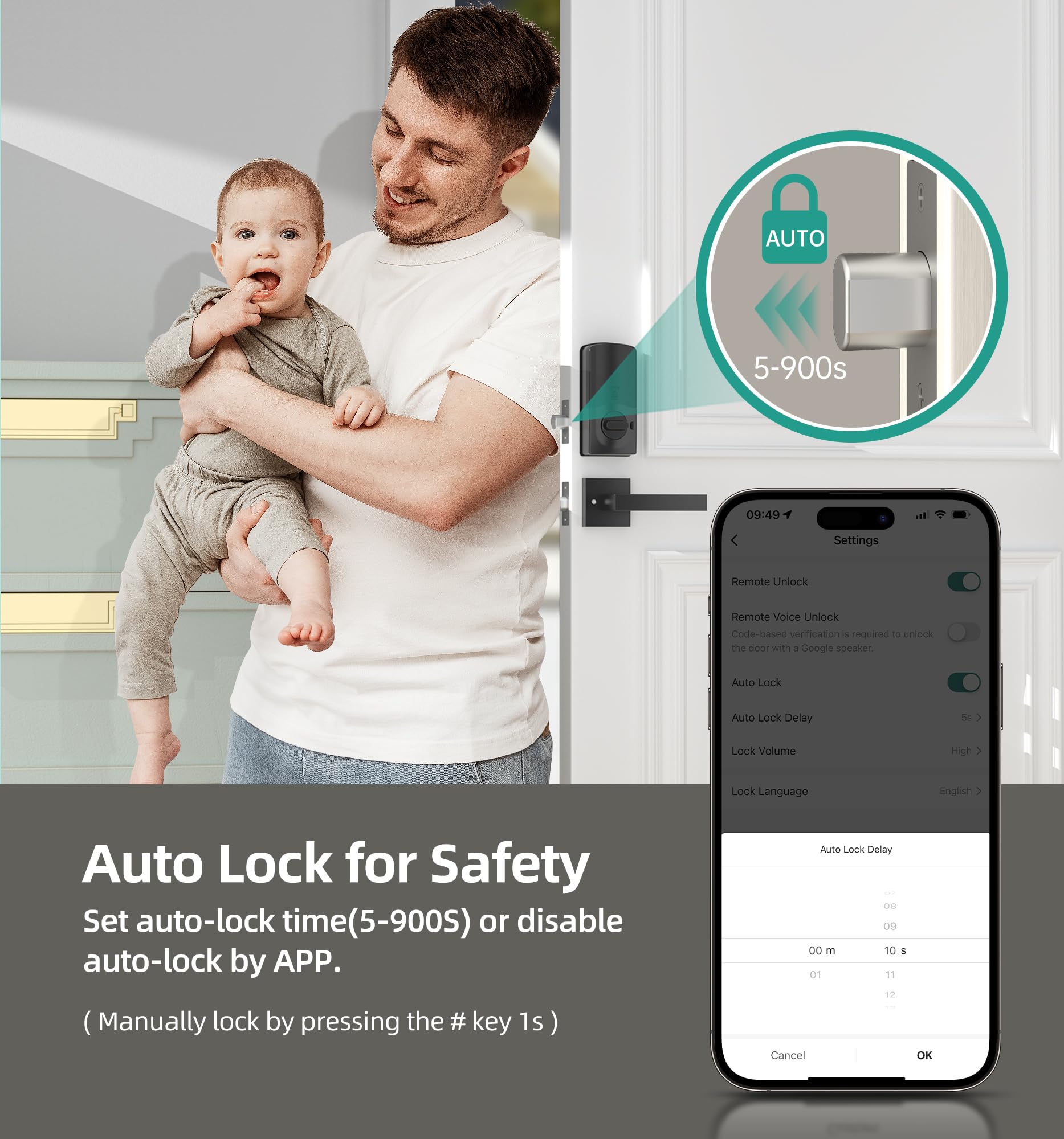 Heantle Smart Wifi Door Lock Set - Keyless Entry Door Lock, Front Door Handles Set, Fingerprint Electronic Keypad Deadbolt Lockset With App Remote Control, Alexa Voice, Auto Lock For Home, Rental