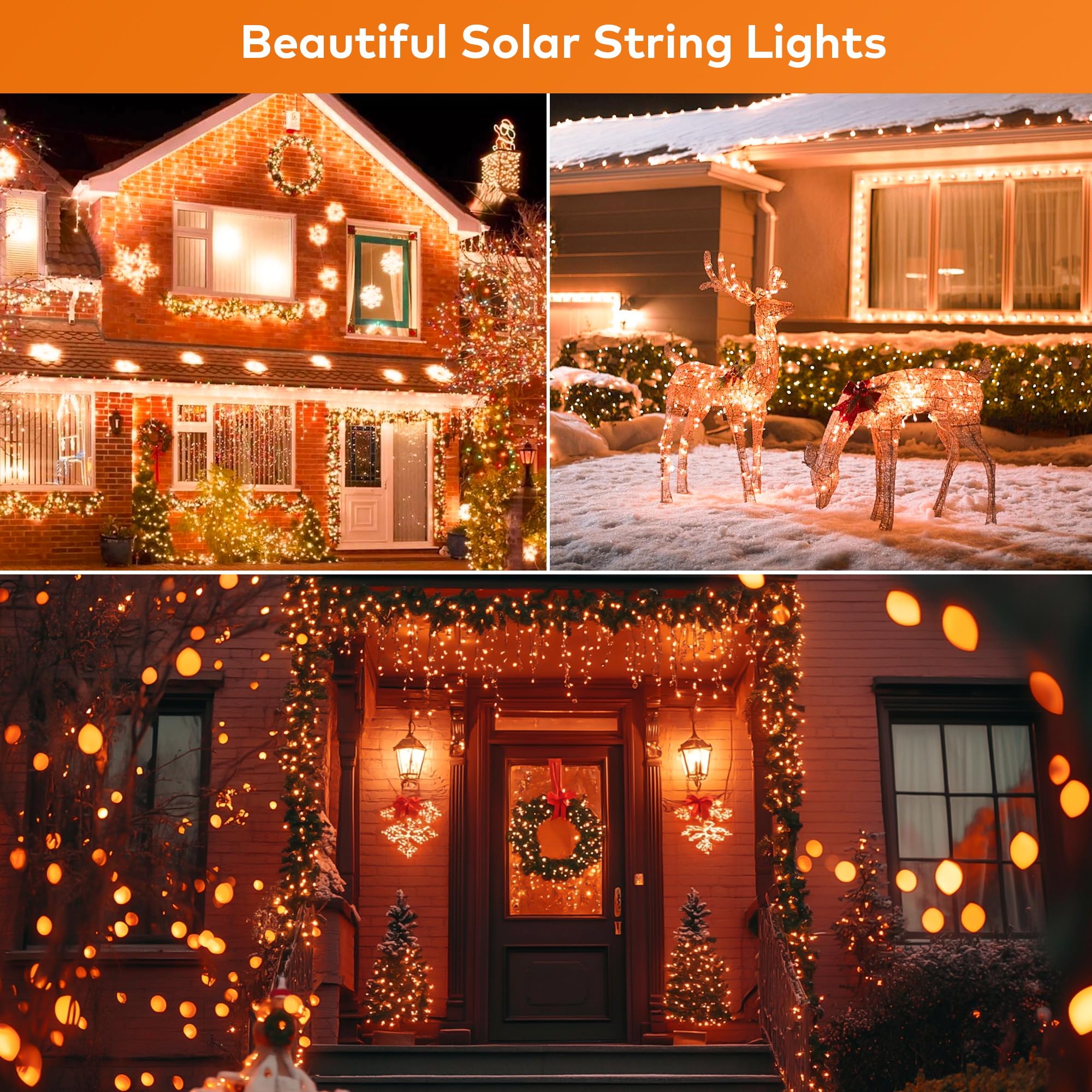 Ohlux 3 Pack Solar String Lights Outdoor, Orange Total 99Ft 300Led Solar Powered Waterproof Fairy Lights, 8 Modes Christmas Lights For Garden Christmas Patio Tree Wedding Decor