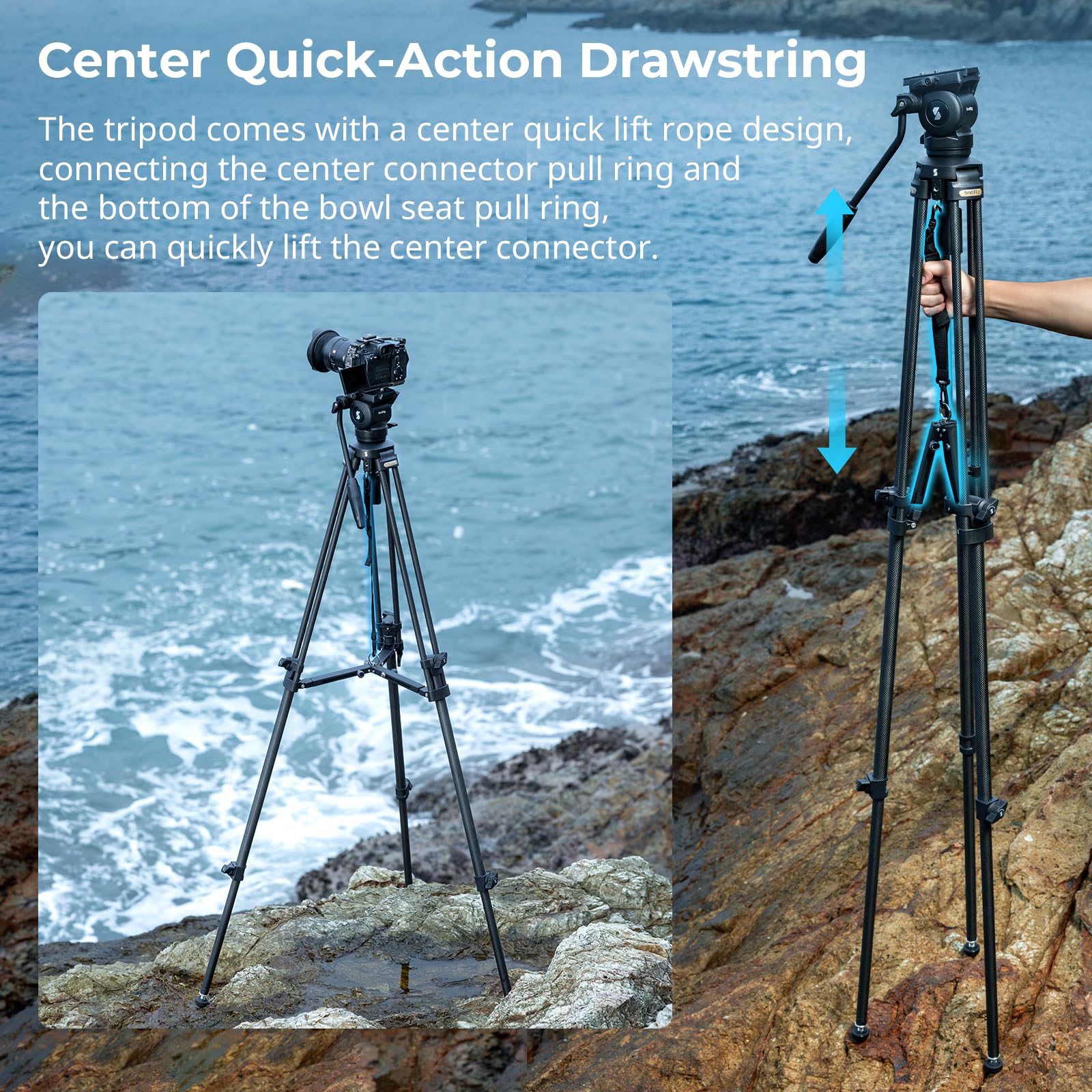 Smallrig Ad-50 Carbon Fiber Video Tripod With Step-Less Damping Fluid Head, 13.2Lbs Max Load  Compact Travel Tripod For Filmmakers  Portable Camera Tripods For Small Camcorder, Cameras