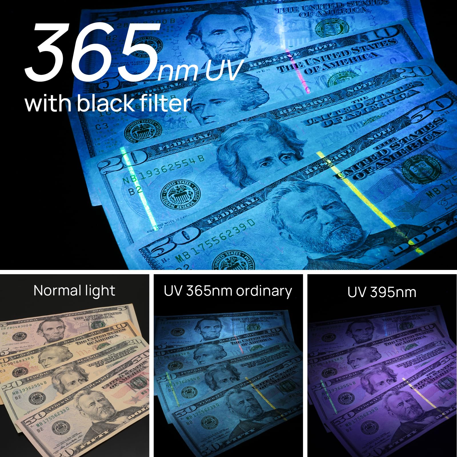 Consciot Uv Flashlight Blacklight Usb-C Rechargeable, 365Nm Led Ultraviolet Light, Portable Woods Lamp For Pet Urine Detection, Dry Stains, Bed Bug, Curing Resin And Gel Nails, Yooperlites, 2 Pack