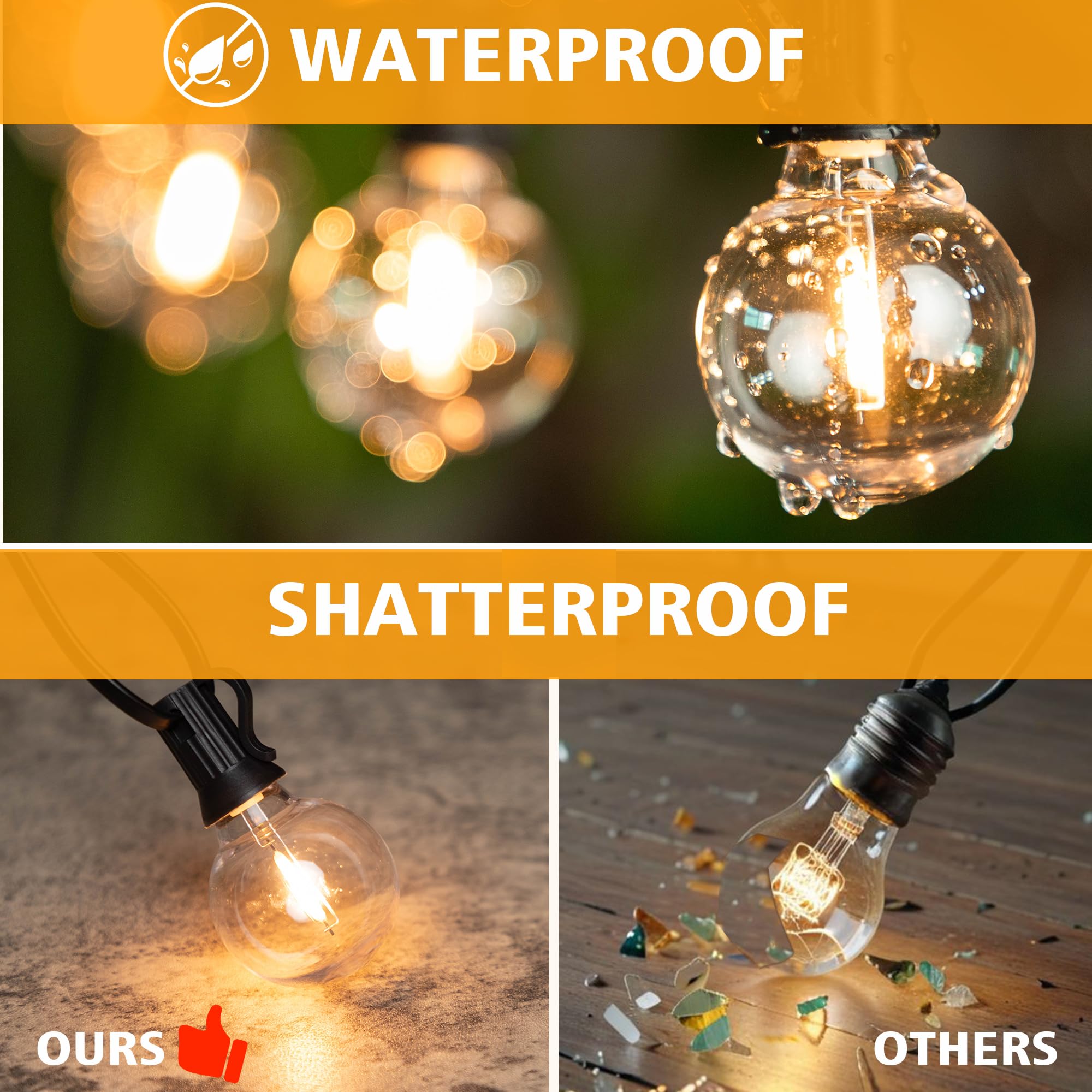 Guangyue G40 Led Solar Replacement Bulbs,1W Equal To 5W, Plastic E12 Screw Base Shatterproof & Waterproof Globe Bulbs Light For Outdoor String Lights,Patio Cafe Bistro Decor, Dc 3V,2700K Warm White,25 Pack