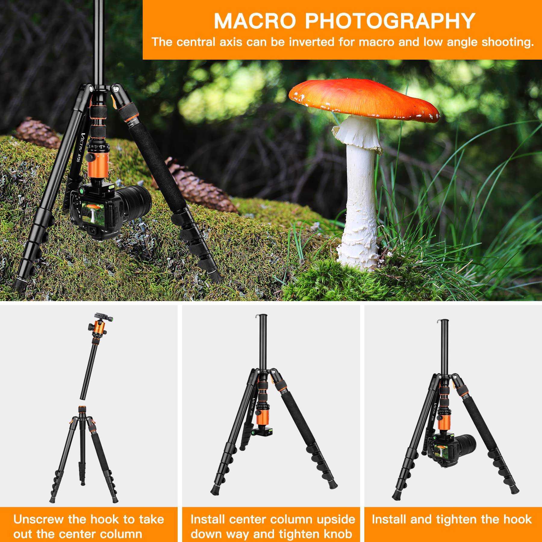 Victiv 82" Tall Camera Tripod Heavy Duty, Aluminum Dslr Tripod Monopod For Photography Travel, Professional Camera Stand For Spotting Scope Telescope Binocular