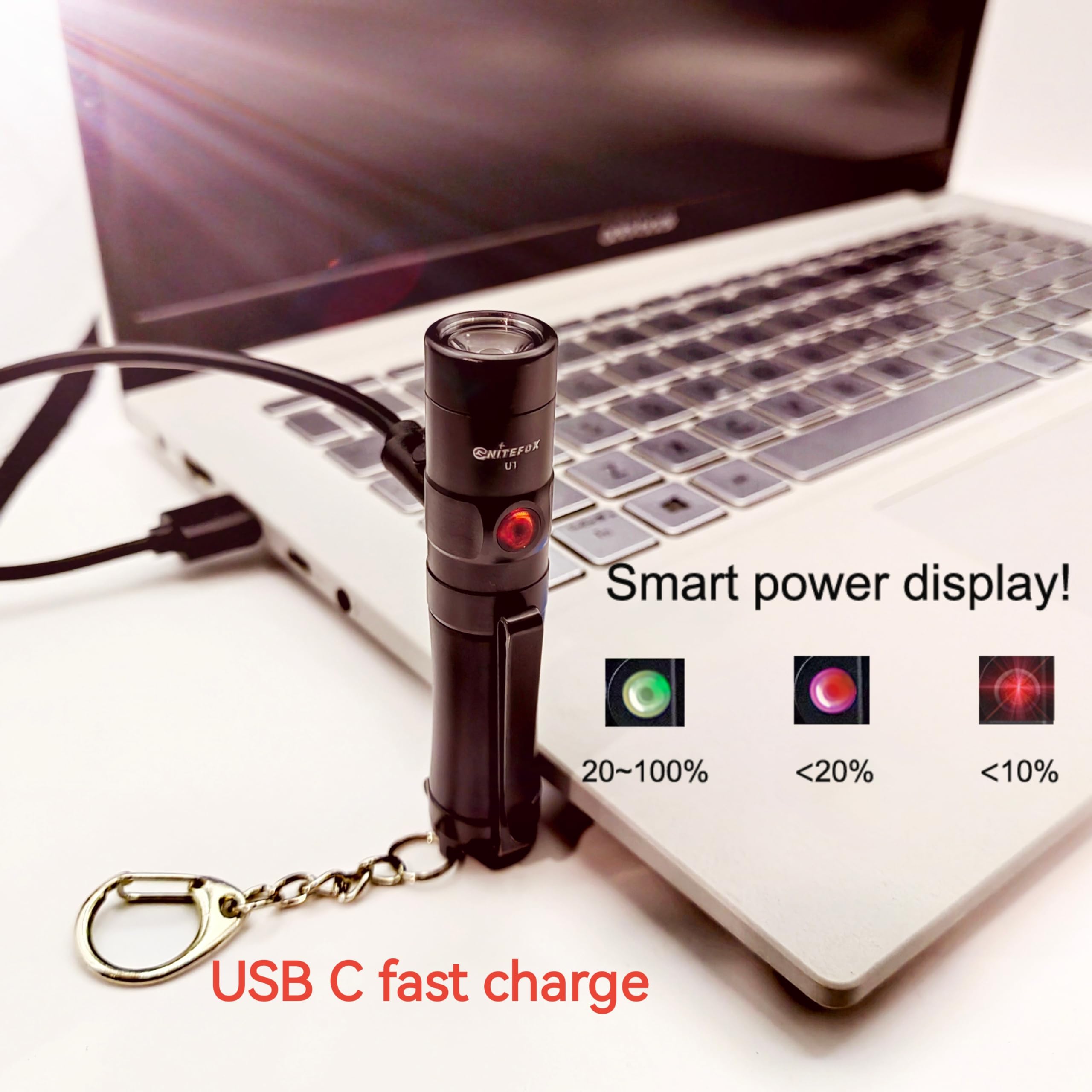 Nitefox Mini Rechargeable Keychain Flashlight Usb C Bright Key Light Portable Pocket Flashlight For Edc,Dog Walking, Hiking,Camping,Emergency