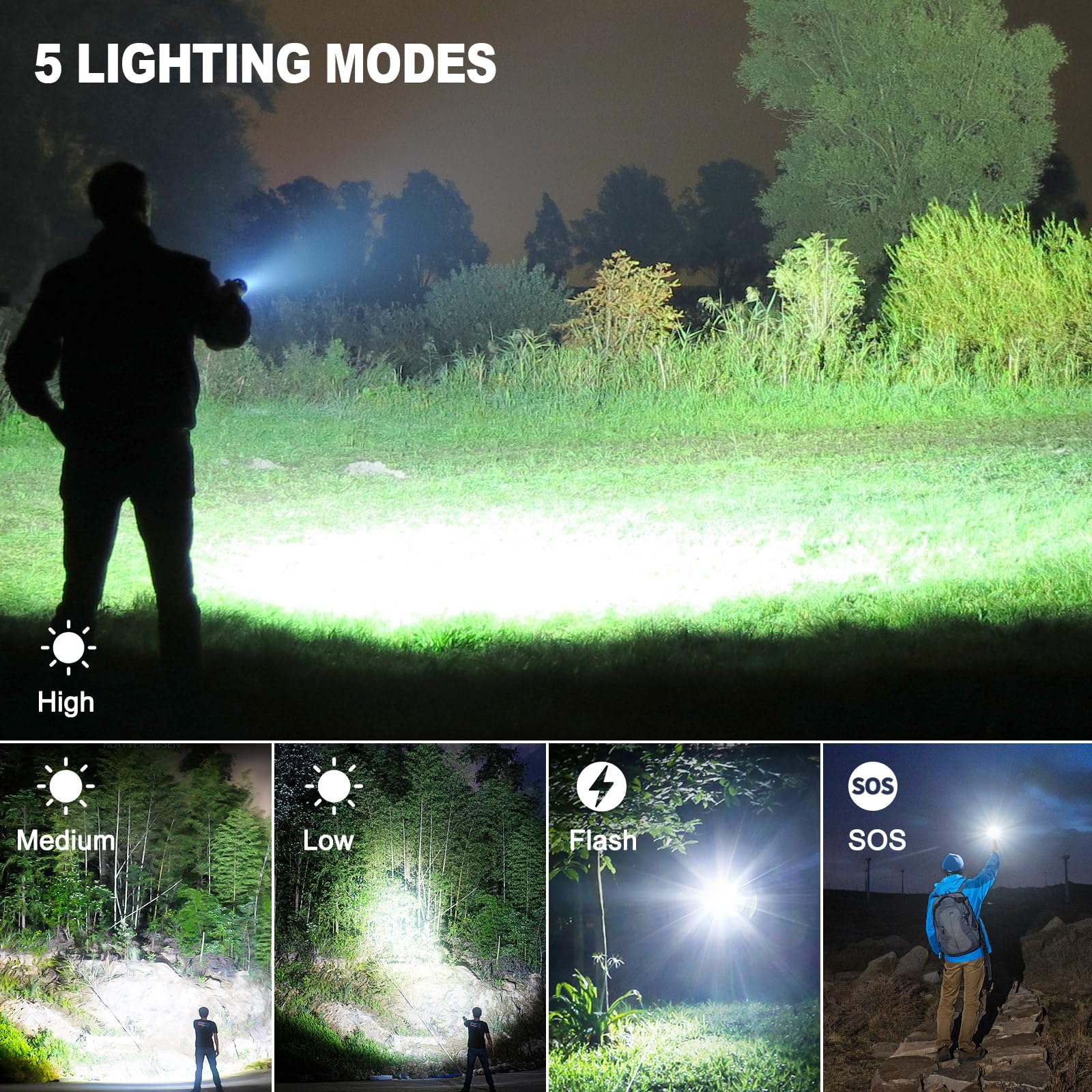 Sigoobal Rechargeable Flashlights High Lumens, 990,000 Lumens Brightest Flashlight, 5 Modes Super Bright Led Flashlight, 12H Running Time, Handheld Flashlights For Home/Camping, Flash Light Ipx6 Waterproof