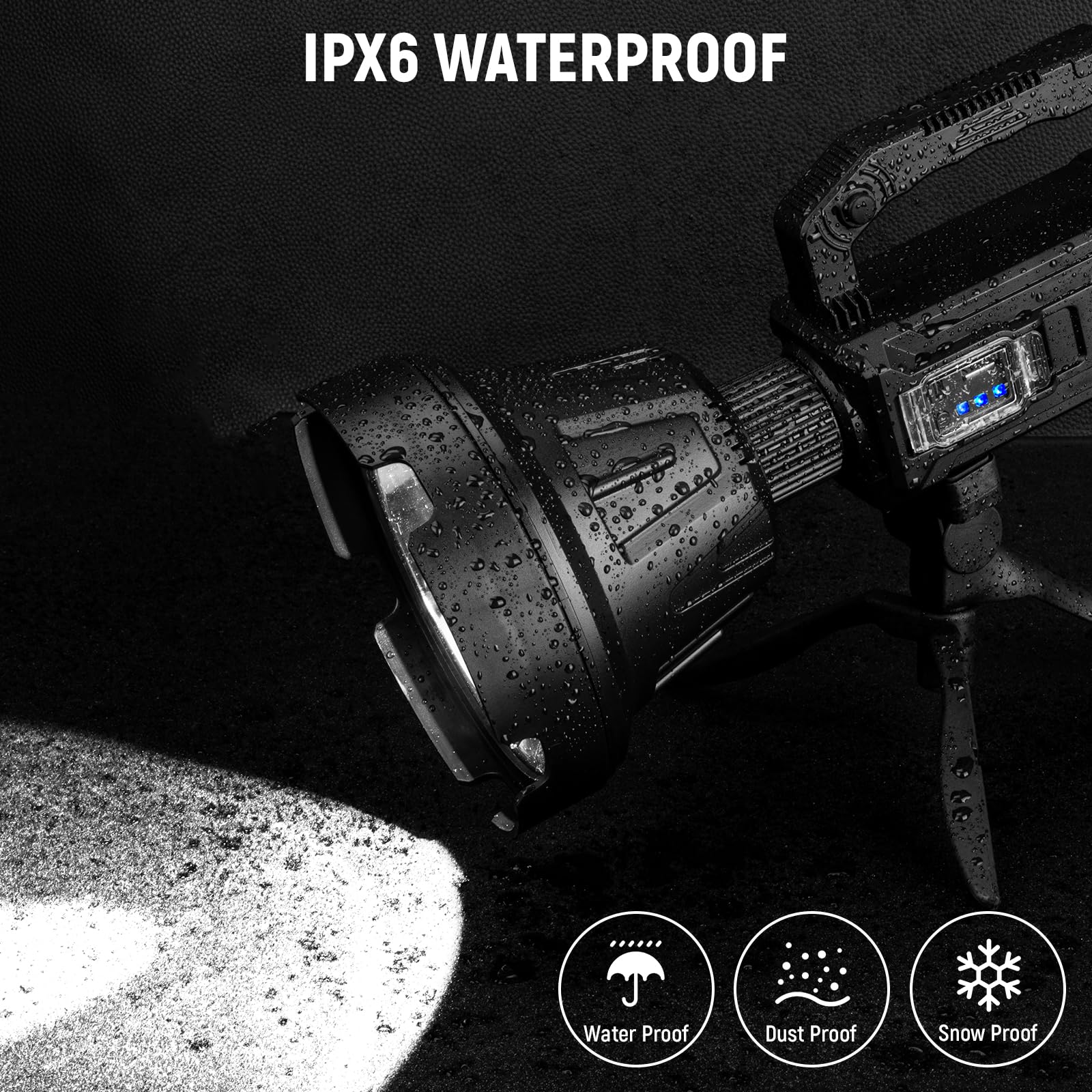 Vinderfine Rechargeable Spotlight, Handheld Super Bright Flashlight 1000000 High Lumens With Foldable Tripod,6 Modes And 4 Colors, Waterproof Ipx6 Searchlight For Camping Fishing Hunting, Usb Output