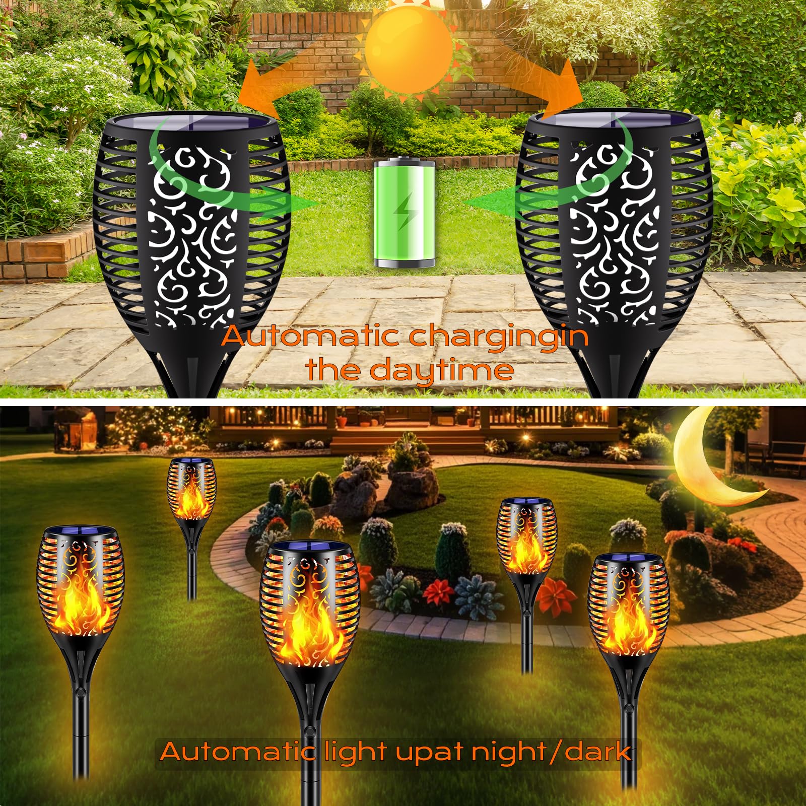Yuyotrre Larger Solar Torch Lights, 43" Flickering Flame Solar Lights, Waterproof Outdoorlandscape Decoration Lighting 96 Led Auto On/Off Garden Patio Yard Pathway,Black 1 Pack (1)