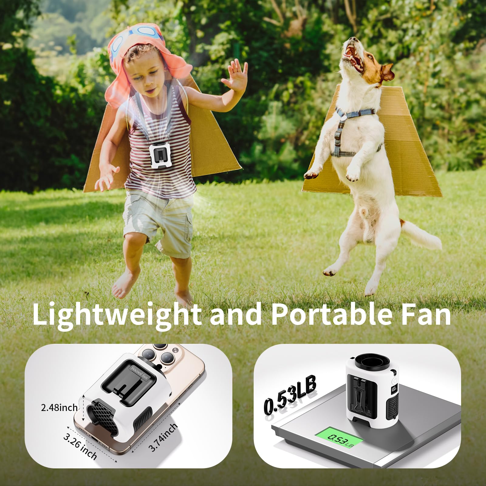 Socool Portable Waist Fan Clip On Wearable Belt 5000Mah Rechargeable Personal Fans, 25H Shirt Fan