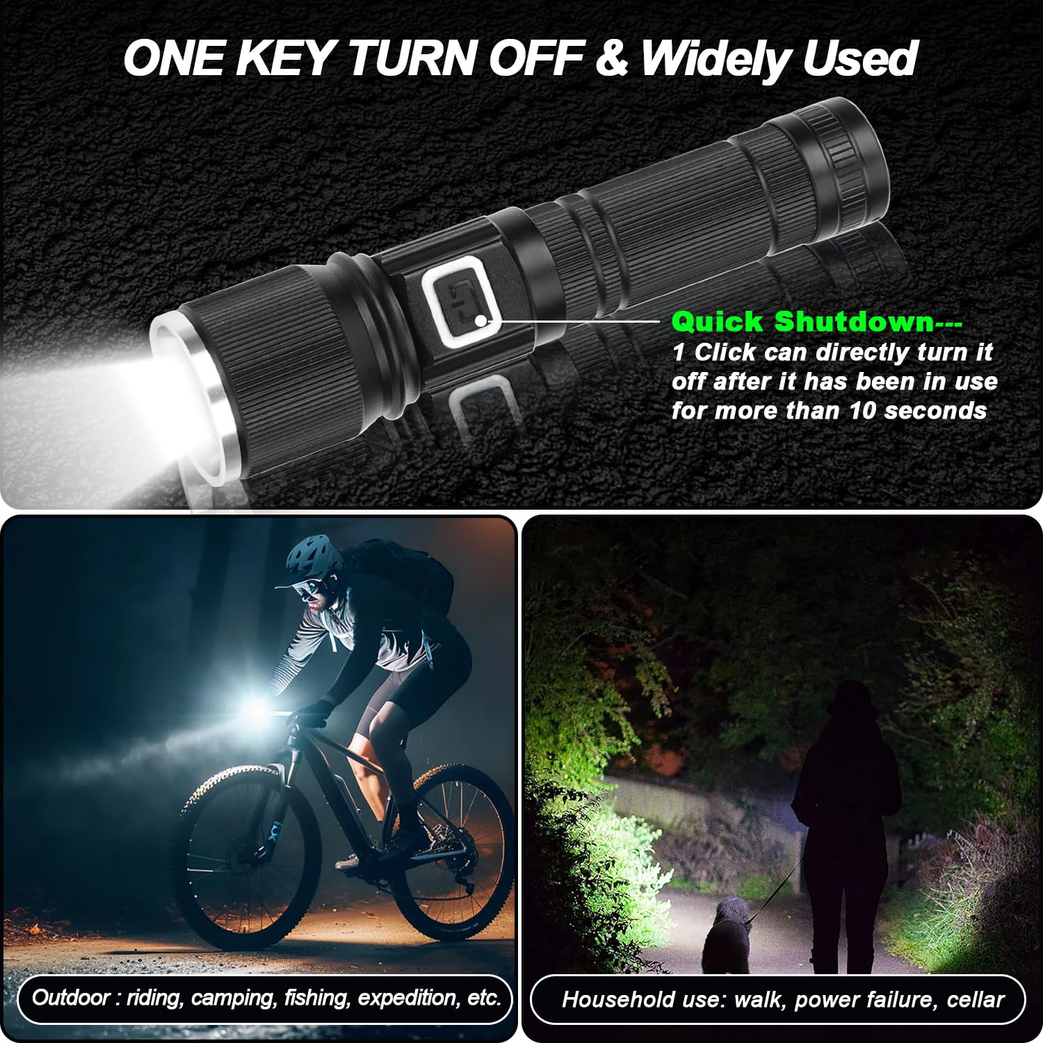 Annteneo Rechargeable Flashlight With Lcd Display, 1300Lumen Super Bright Small Pocket Flashlight, 3 Modes Led Utility Flash Light, Zoomable Waterproof For Camping And Home(1Pack, Black Cw)