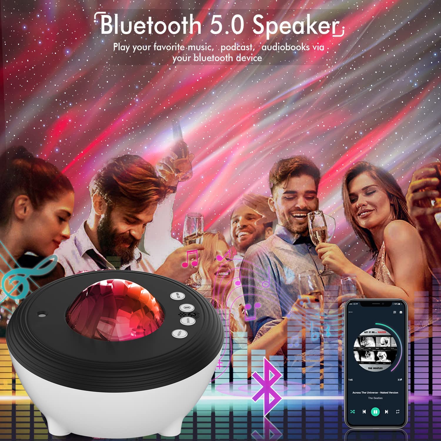 Syslux Star Galaxy Projector - Night Light With Music Speaker, White Noise, Alexa Compatible For Kids, Adults, Gaming Room, Home Theater Decorations