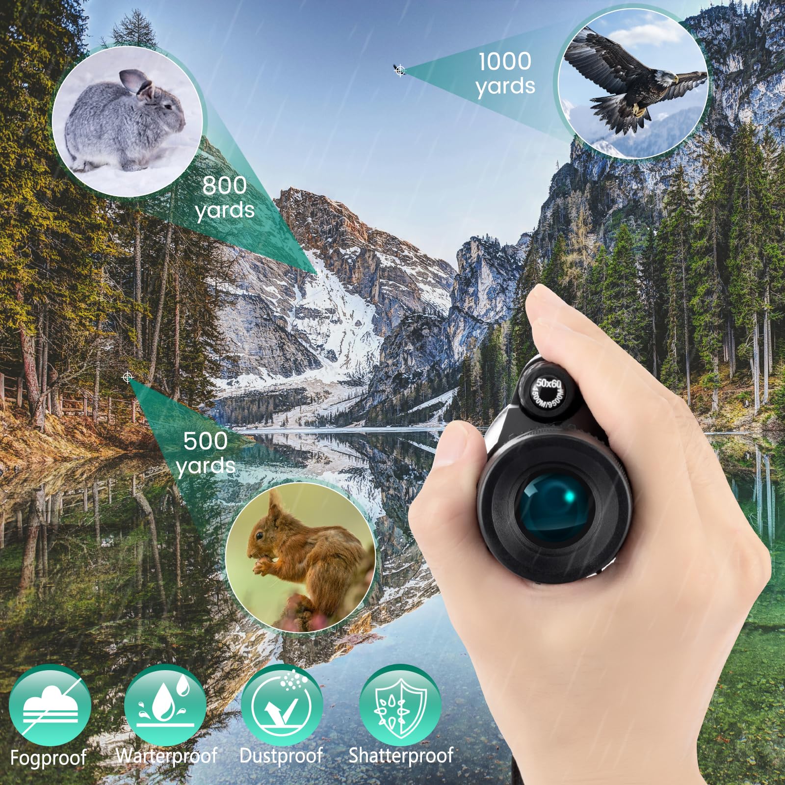 Dazftiey 12X50 Monoculars For Adults High Powered, Monocular Compact With Bak4 Prism And Fmc Lens, Clear Field Of View, Monocular Telescope For Smartphone, Lightweight Monocular For Birdwatching Sports Travel