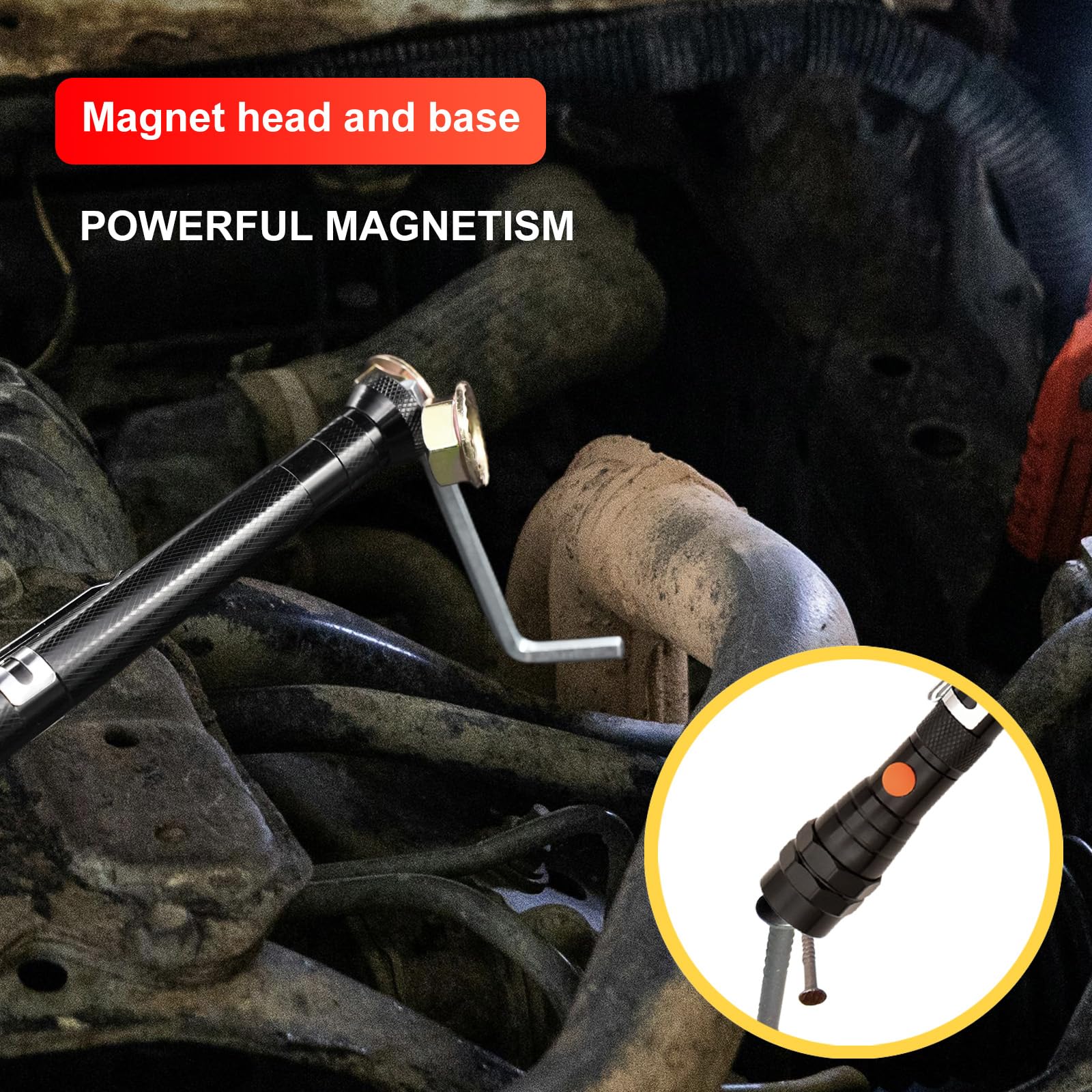 Vkr Magnetic Flashlight With Telescoping Magnet Pickup Tool, Extendable Led Flashlight - Cool Gadget  For Dad, Husband, Father, Handyman
