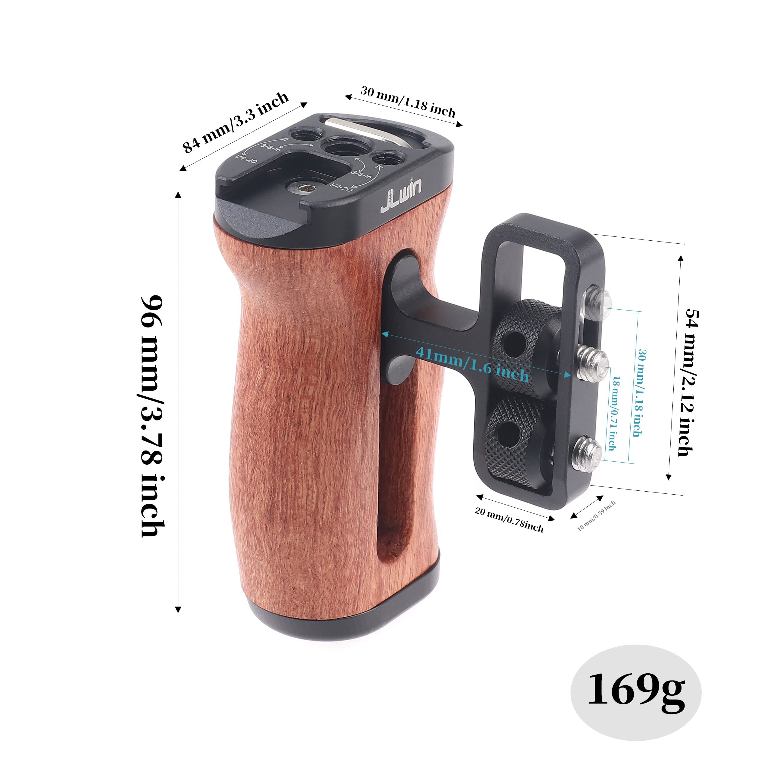 Fotga 2X Wooden Side Hand Grip Handle Stabilizer With 1/4"-20 Screw, Cold Shoe For Dslr Mirrorless Video Camera Cage