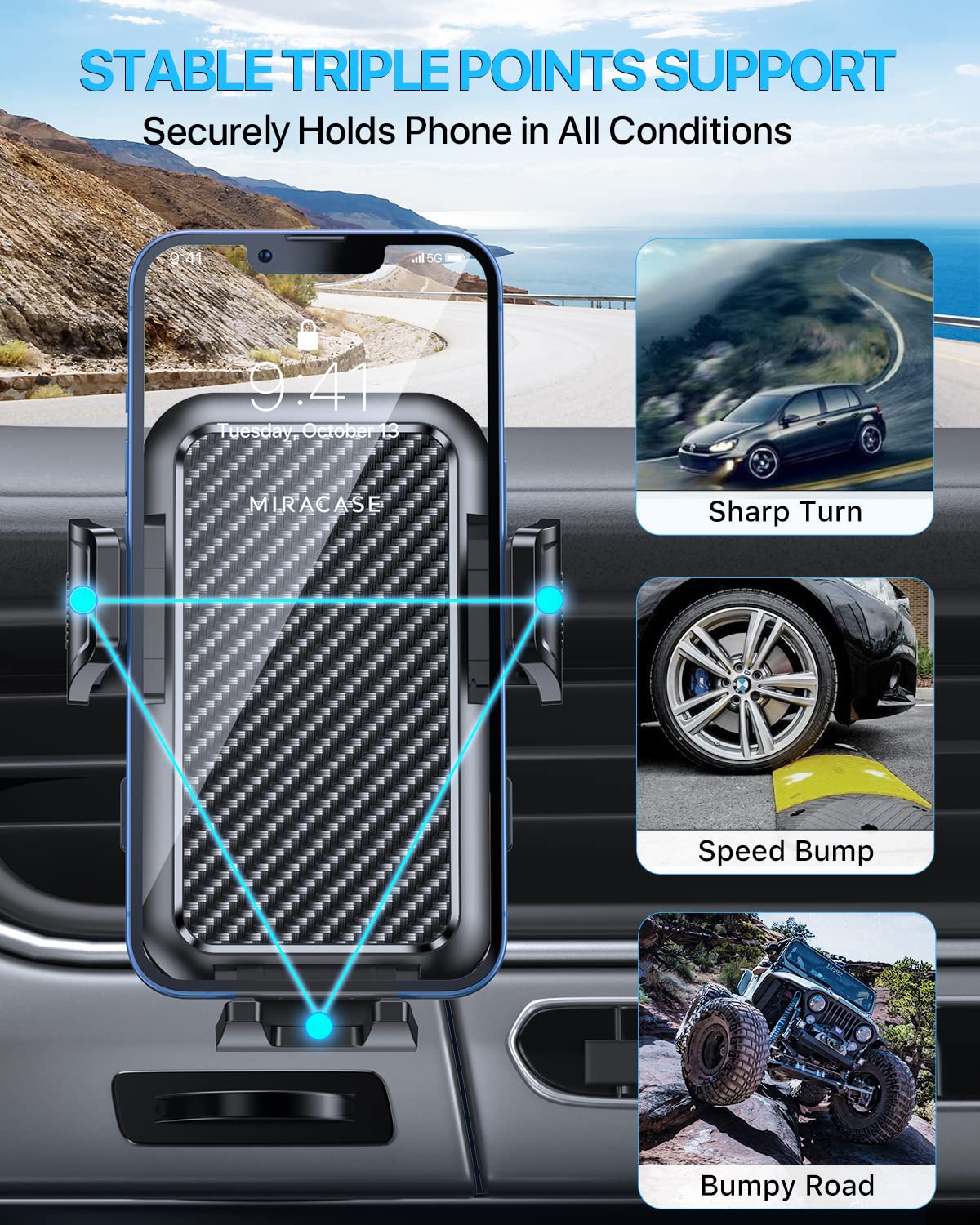 Miracase   Universal Car Phone Holder Mount For Air Vent, Sturdy And Thick Case Friendly Hands- Mount For Iphone, Samsung, And All Smartphones