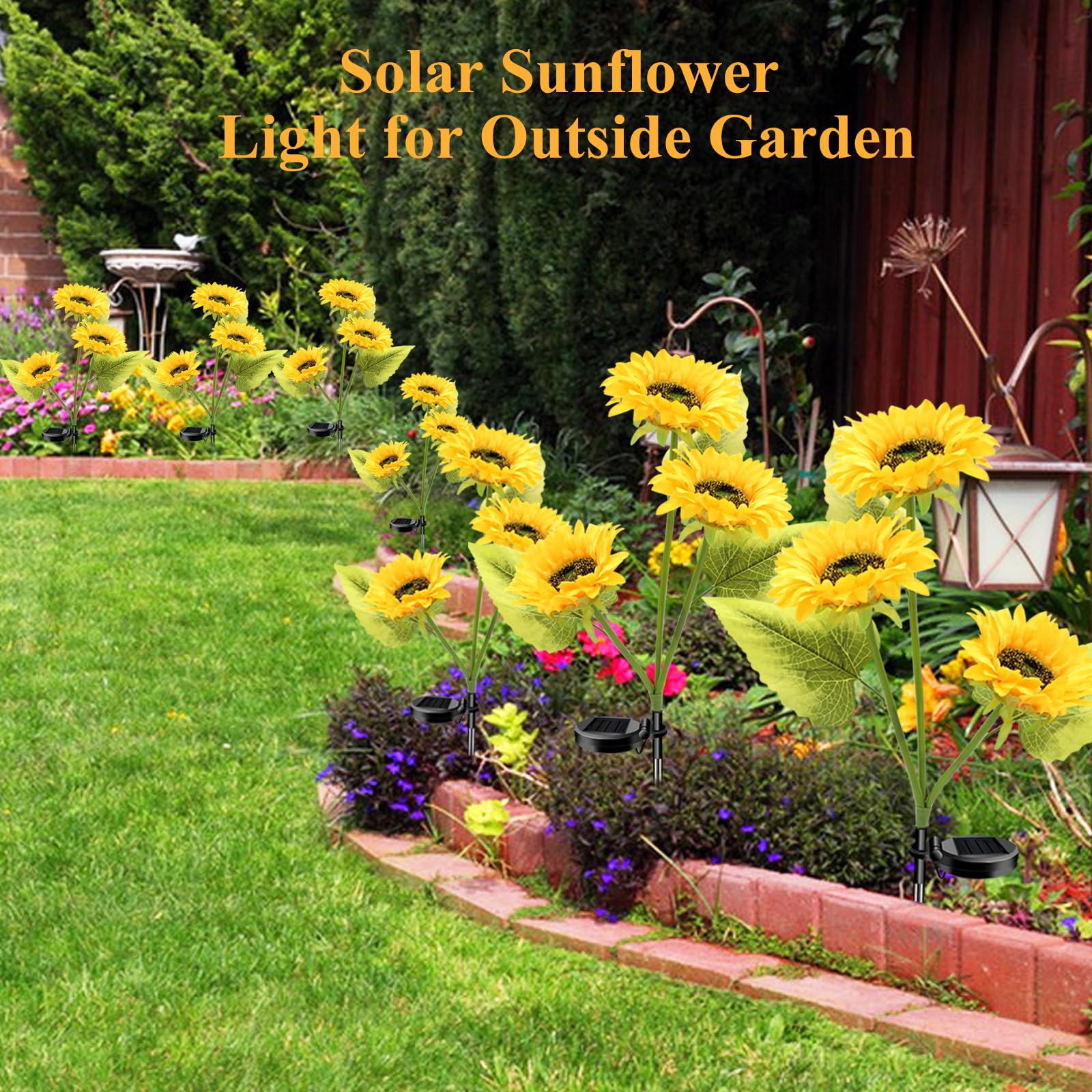 Etre Jeune Garden Lights Solar Powered, 3 Pack Solar Outdoor Lights With 9 Bigger Sunflower Waterproof Realistic Solar Flowers Lights For Patio Pathway Walkway Landscape Yard Decorations
