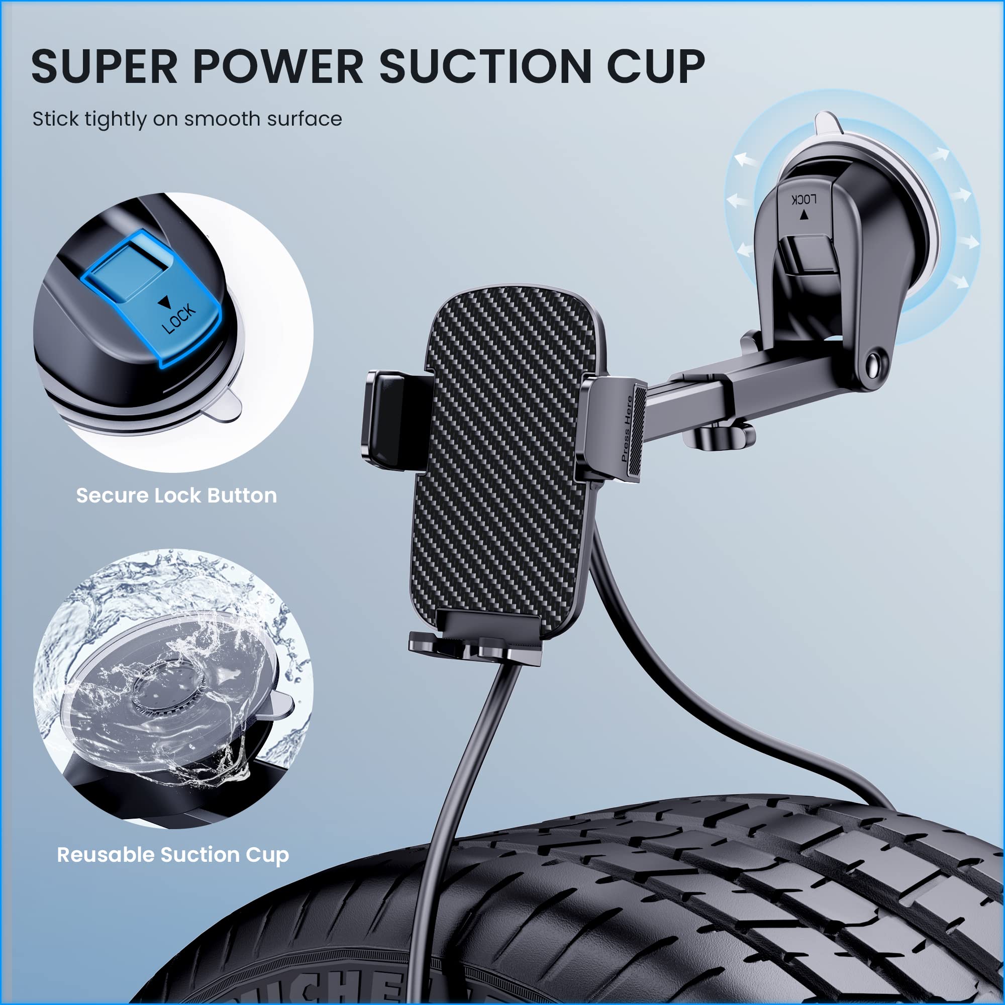 Fesiyoye Car Phone Mount [Washable & Reusable Suction] Phone Stand For Car Phone Holder Mount Dashboard Windshield Accessories Automobile Cell Phone Holder For Iphone Smartphone Universal Cradles